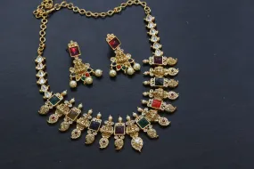 Carved Stone Navratan  Necklace Set