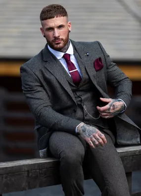 Cavani Herringbone Brown Tweed 3 Piece Slim Fit Suit