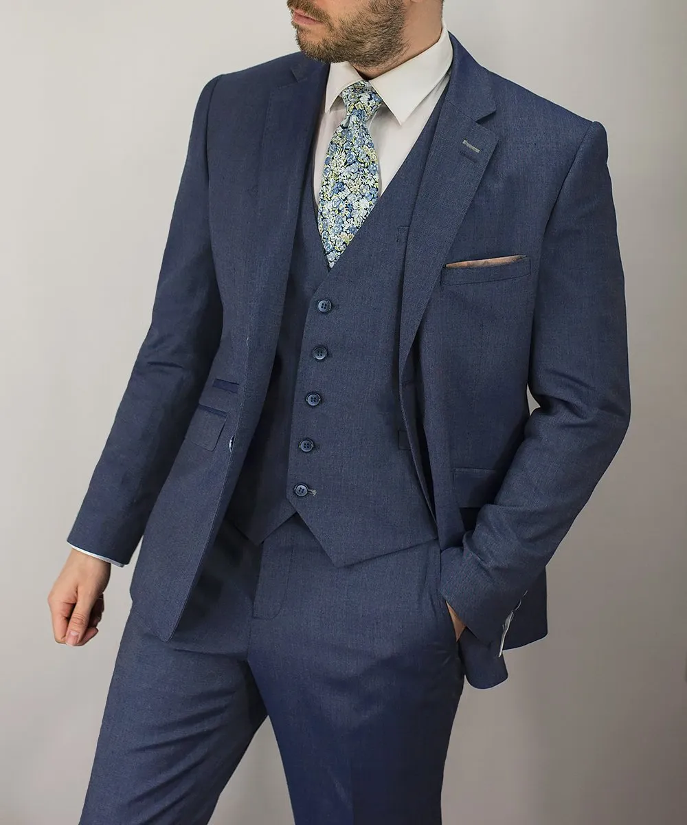 Cavani Steel Blue Wedding 3 Piece Suit Slim Fit