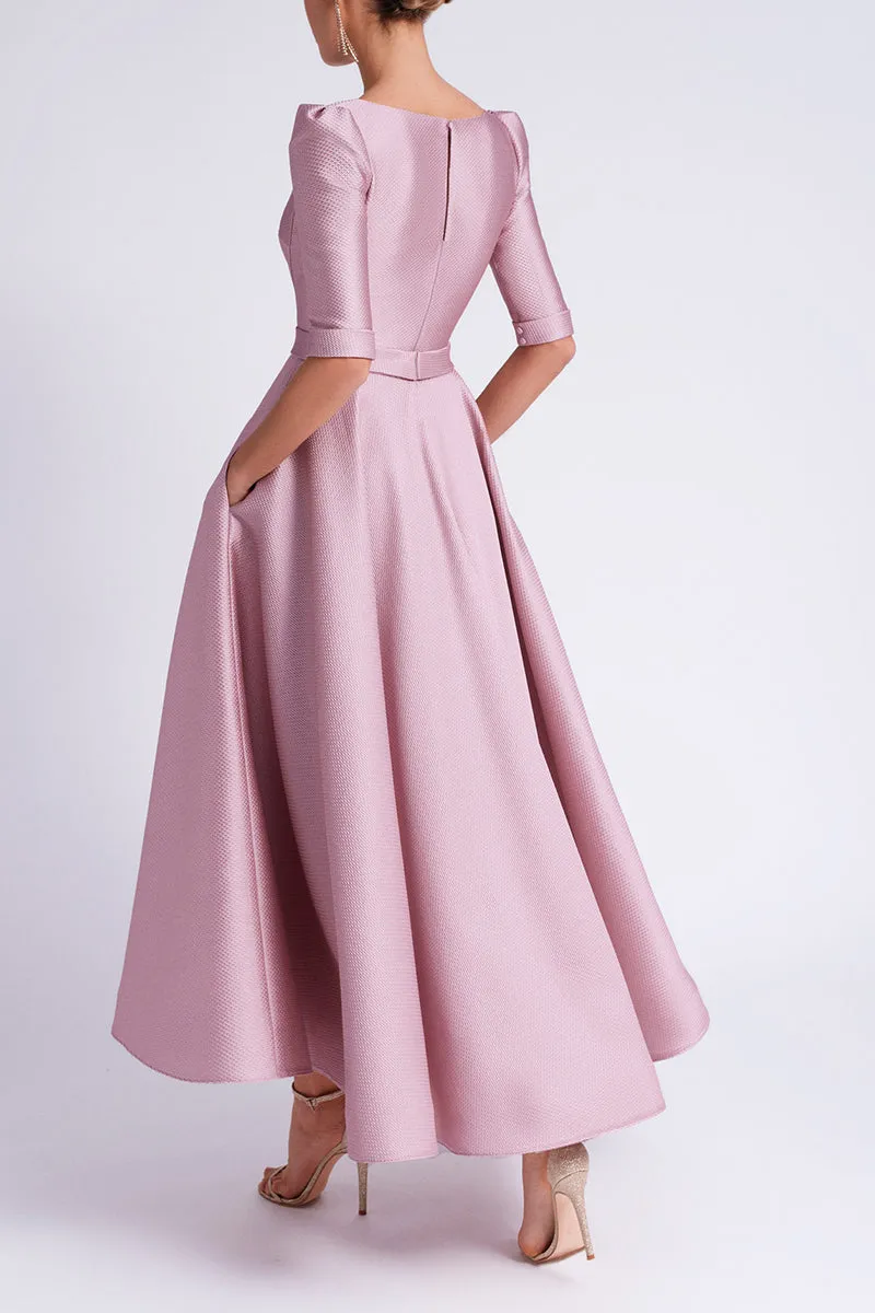 Chic Satin A-Line V-Neck Half Sleeves With Pockets Mother of the Bride Dress QM3359