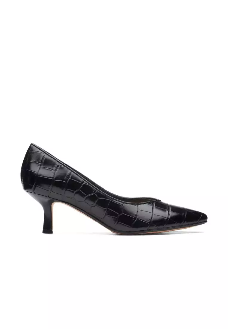 Clarks Clarks Violet55 Court Black Croc Womens Shoes with Cushion Plus and Medal Rated Tannery Technology