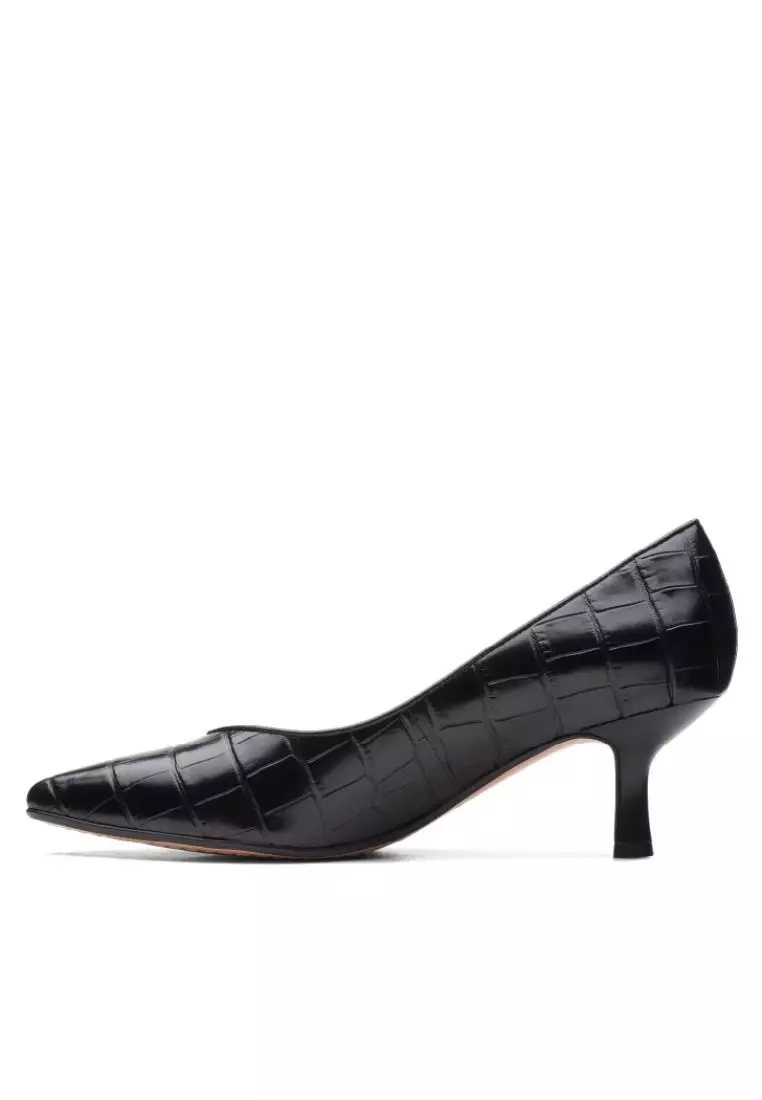 Clarks Clarks Violet55 Court Black Croc Womens Shoes with Cushion Plus and Medal Rated Tannery Technology