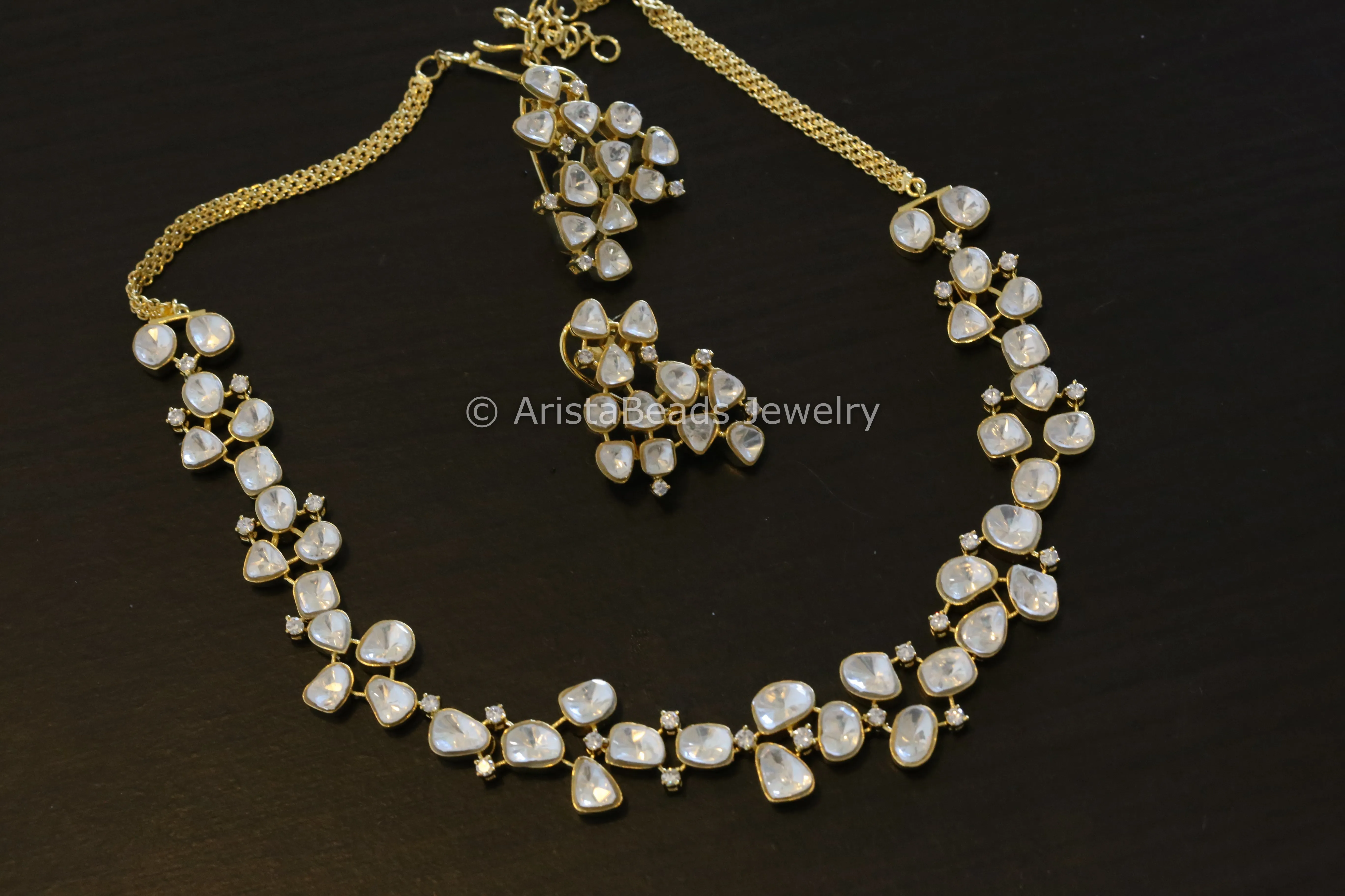 Contemporary Dainty Kundan Polki Necklace Set