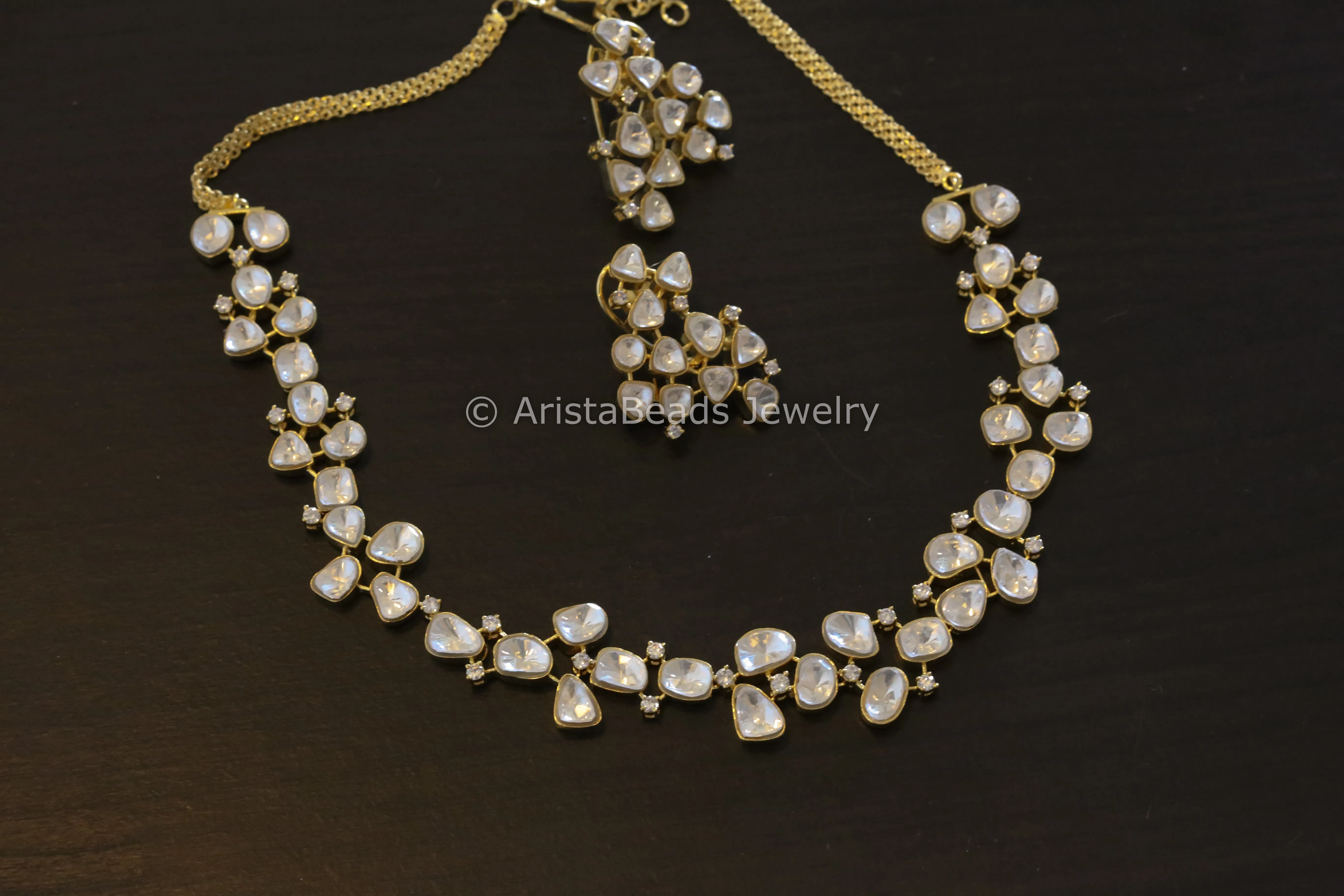 Contemporary Dainty Kundan Polki Necklace Set