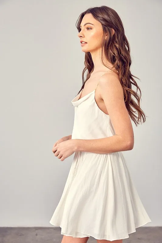 COWL NECK BEADED STRAP DRESS