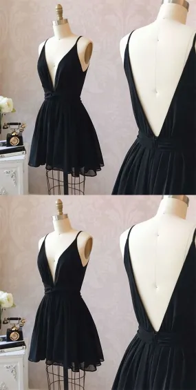 Cute Black Chiffon Short Little Black Homecoming Dresses