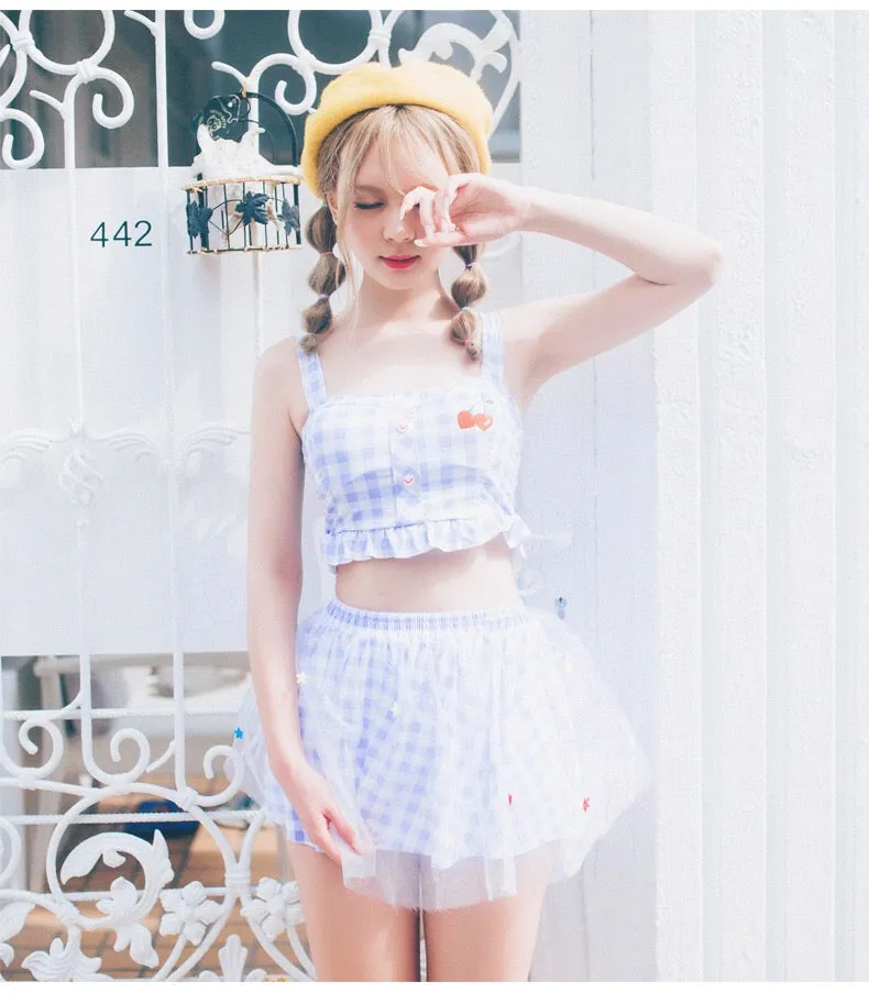 CUTE BLUE THREE-PIECE SWIMSUIT BY66010