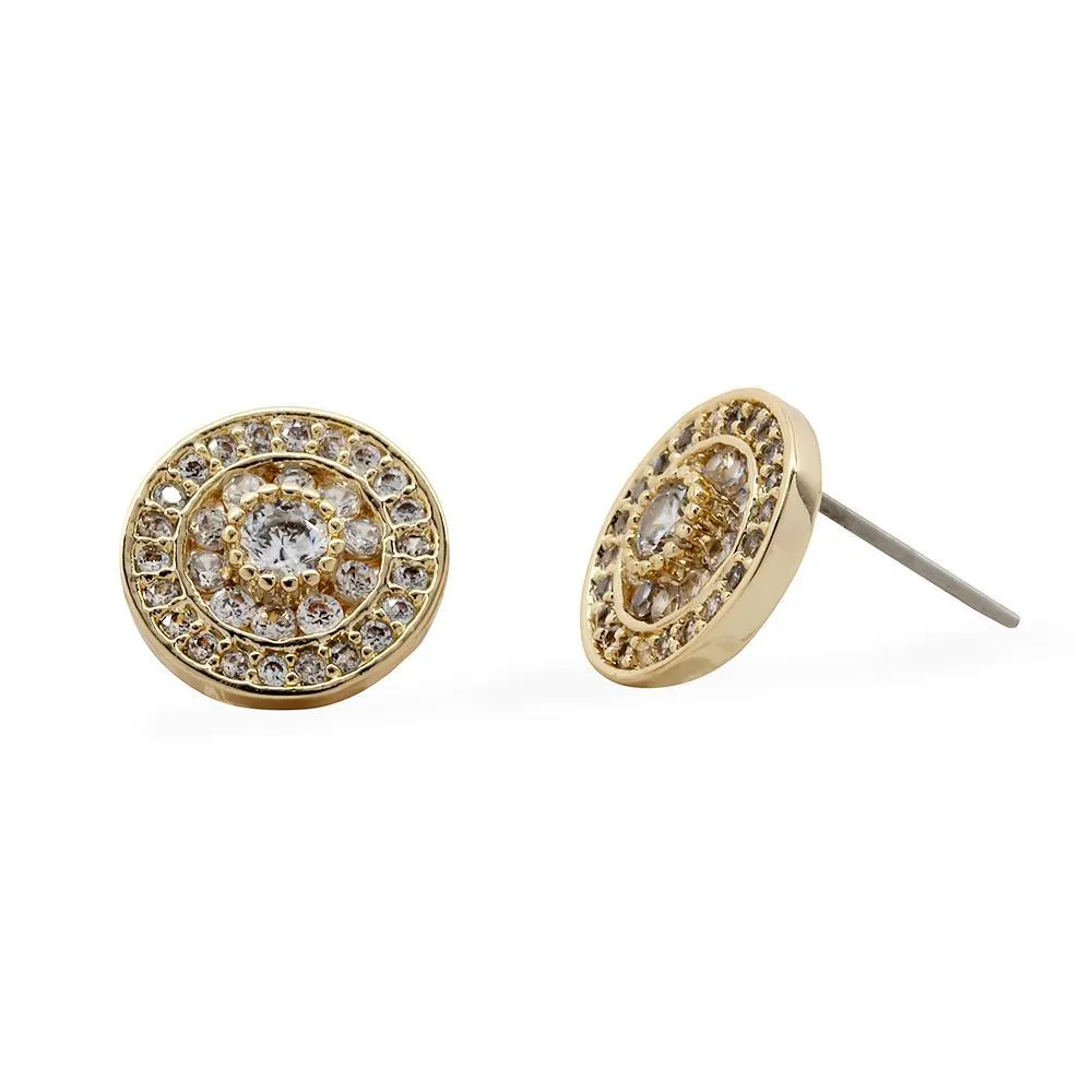 CZ Circle Stud Earrings Gold Plated