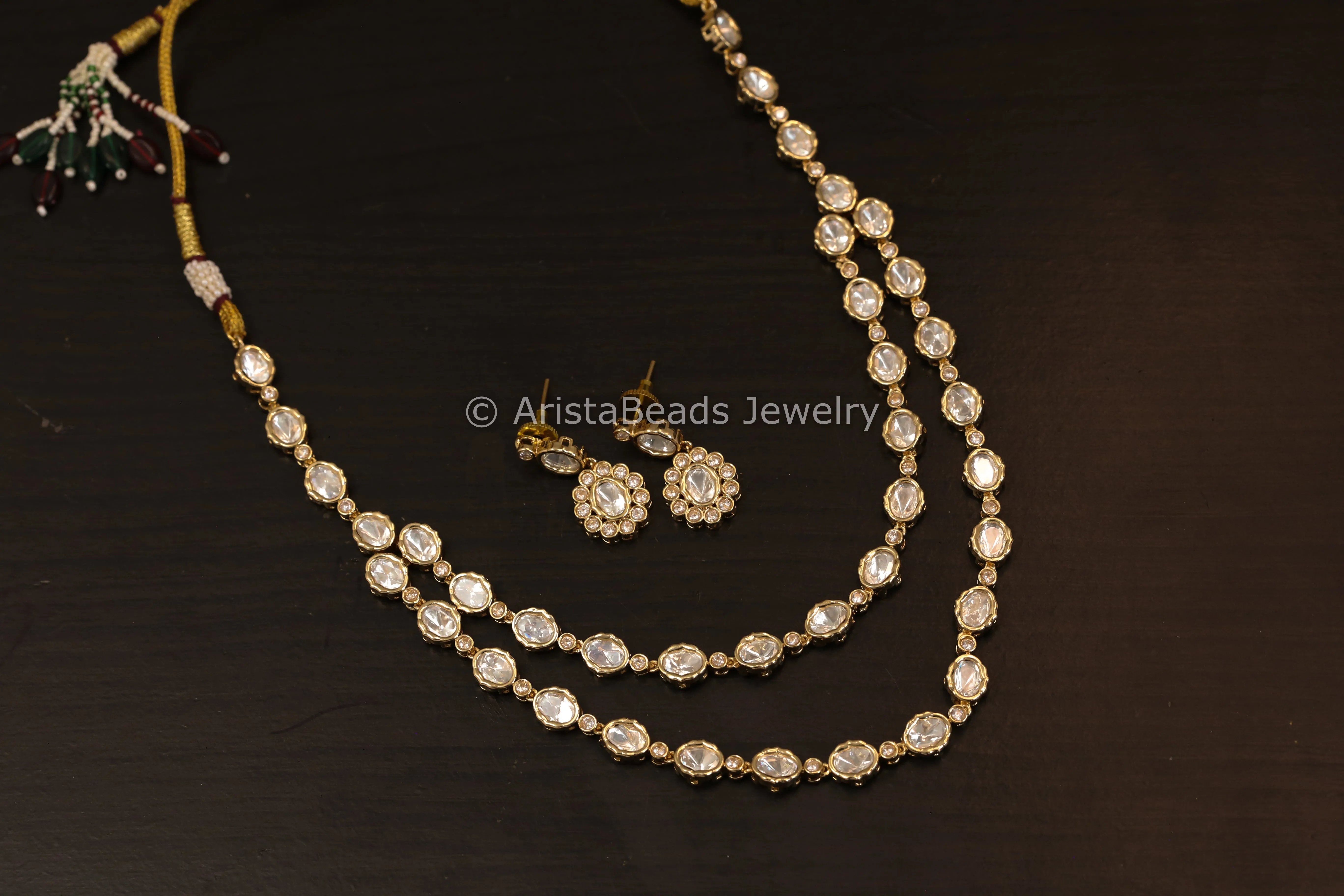 Dainty Layered Uncut Polki Necklace Set - Clear