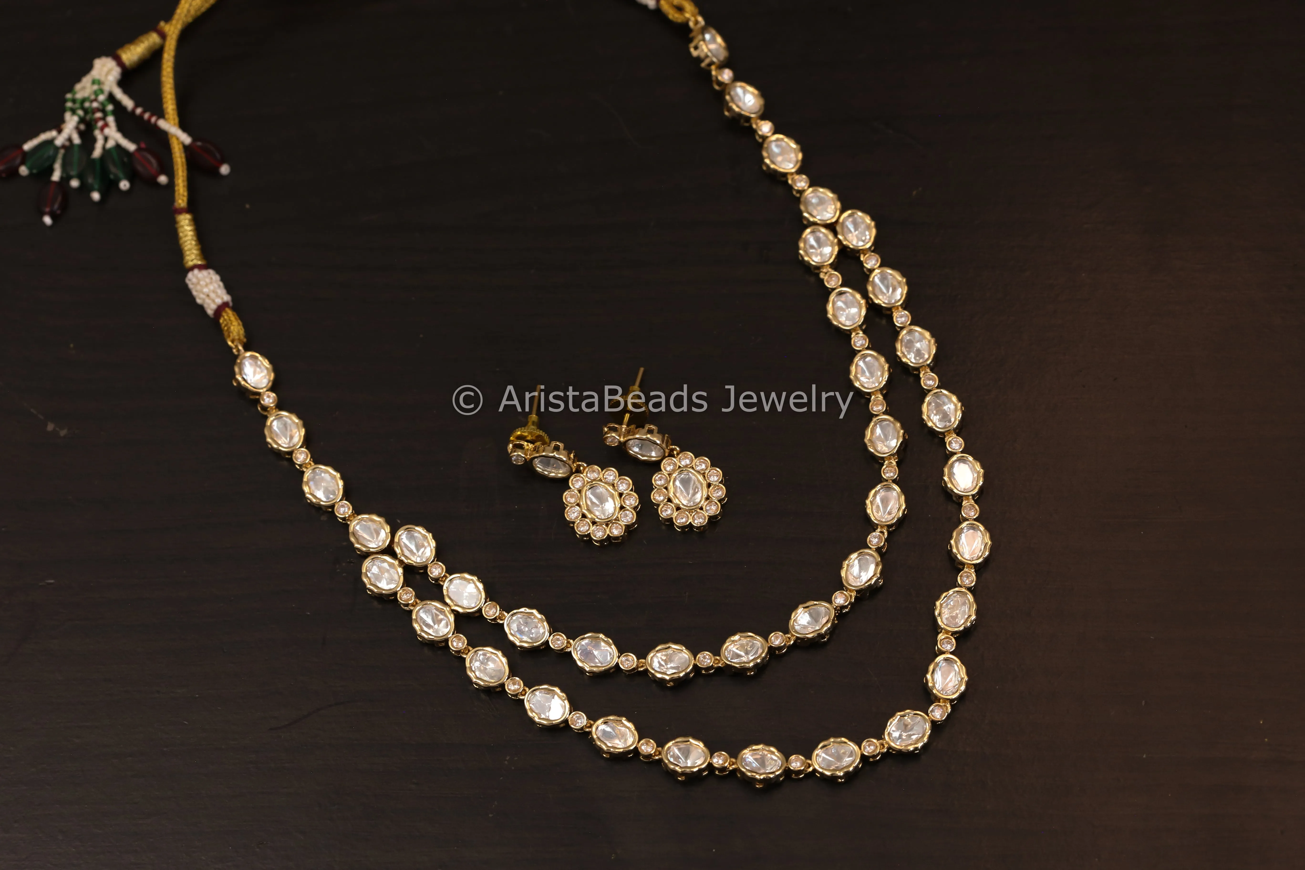 Dainty Layered Uncut Polki Necklace Set - Clear