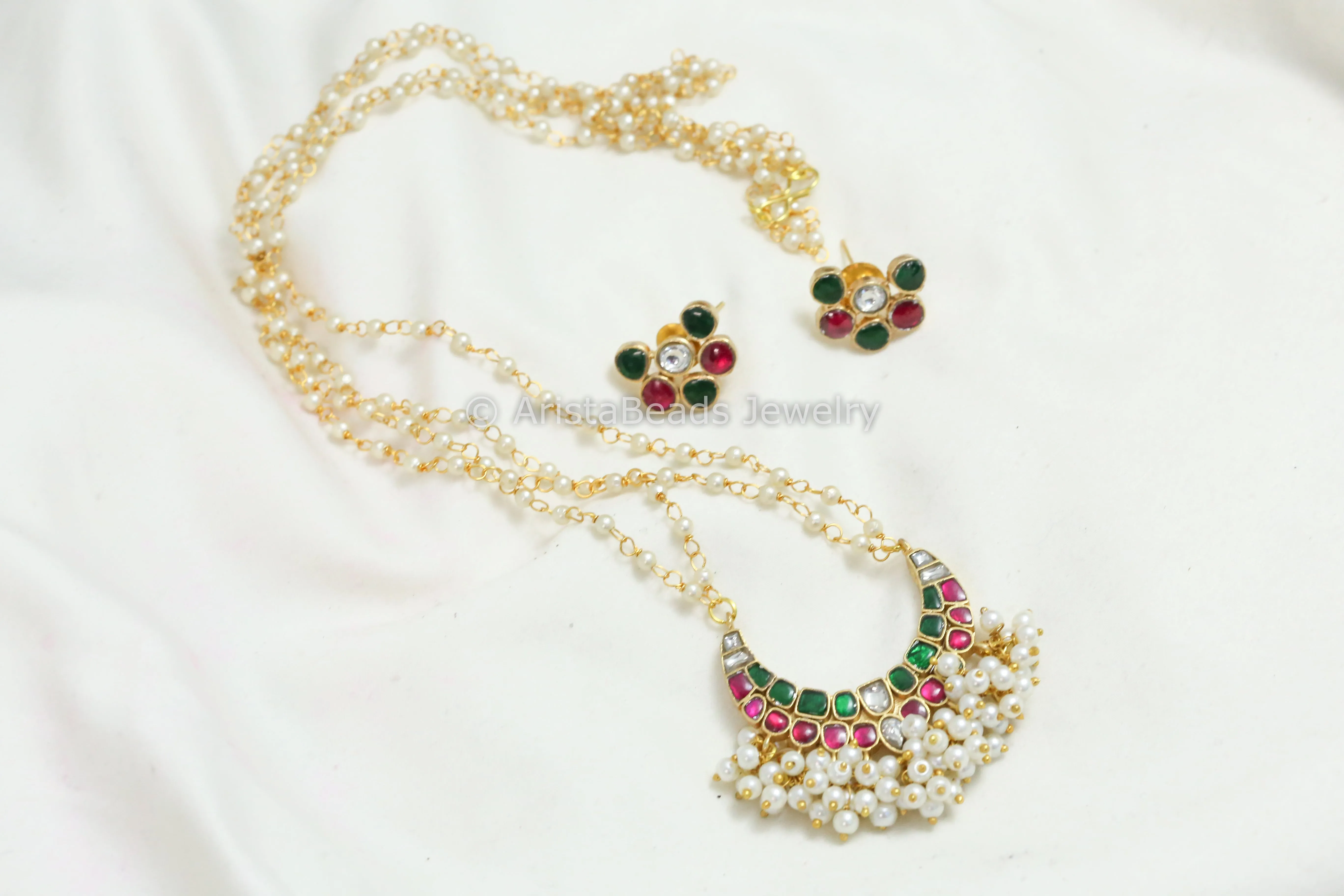 Dainty Ruby Green Jadau Necklace