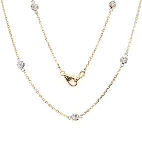 Diamond Station Necklace with 14K White Gold Accents in 14K Yellow Gold