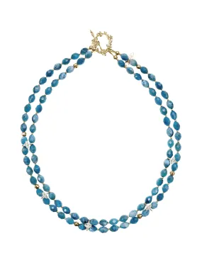 Double Layers Apatite with Zircon Stone Collar Necklace LN031