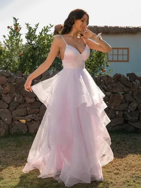 Elegant Spaghetti Straps V-neck A-line Prom Dress, DB11007