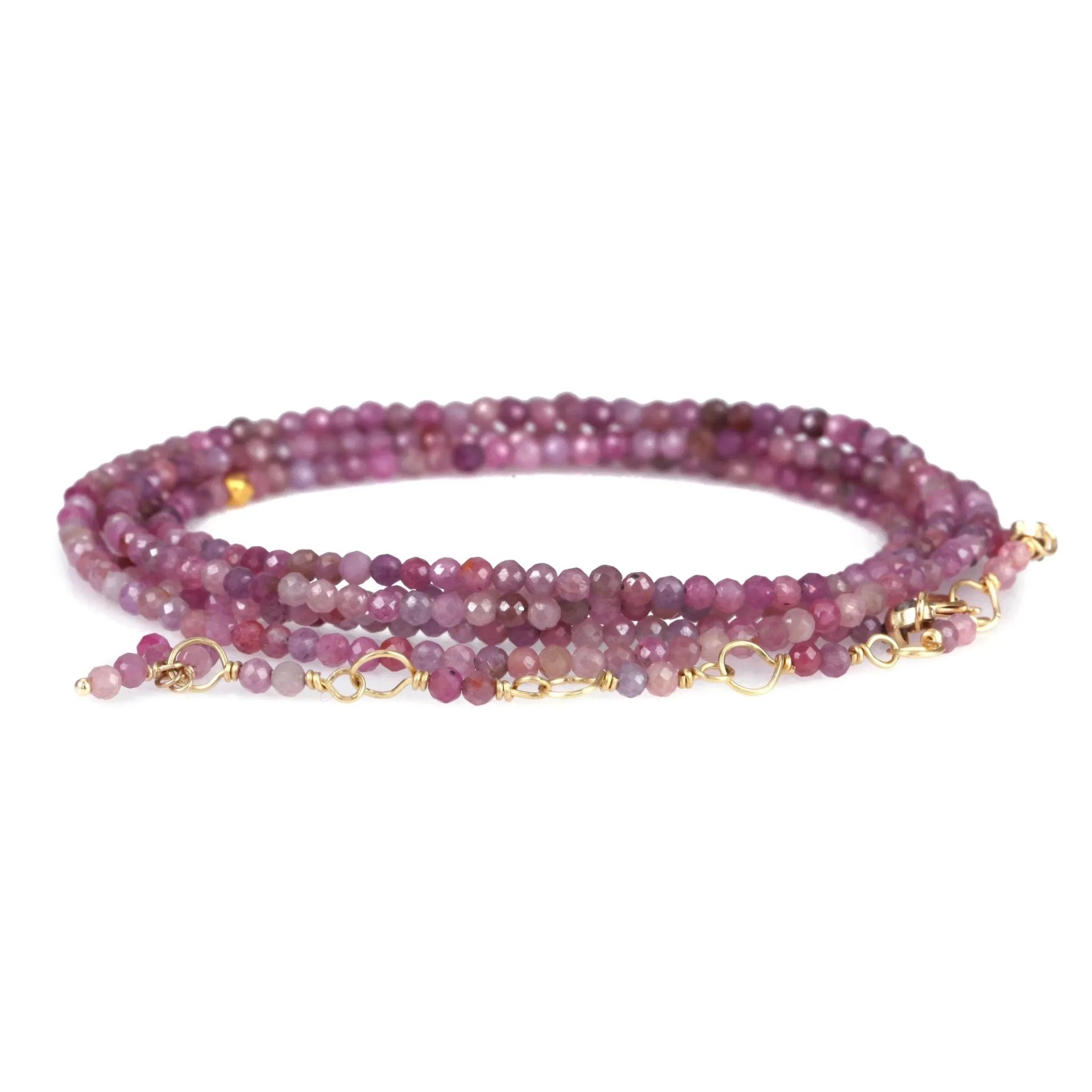 Faceted Multi Pink Ruby Beaded Wrap Bracelet