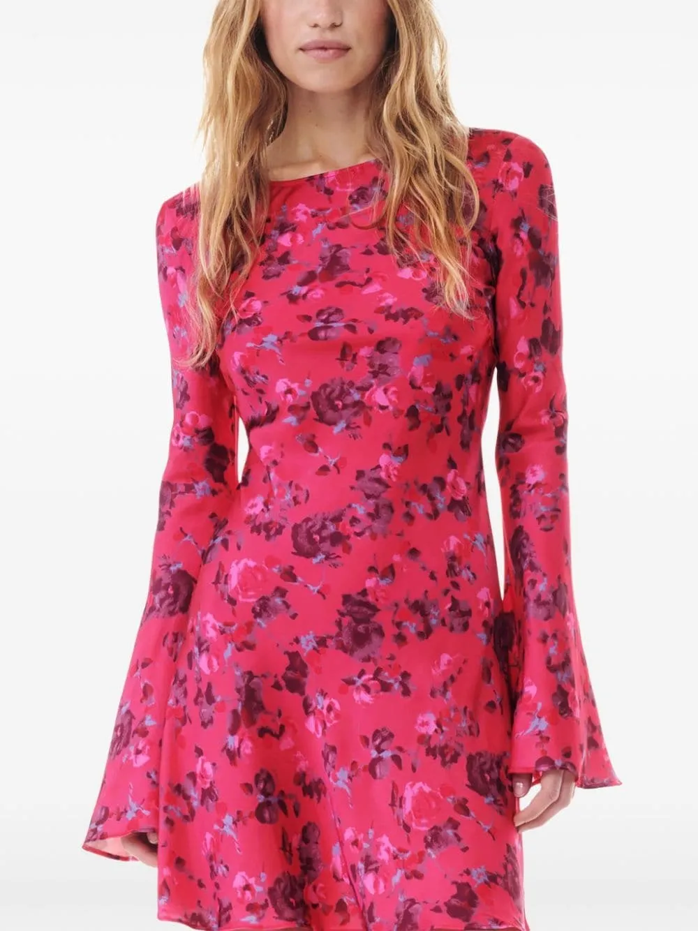 Ganni Printed Satin Mini Dress in Raspberry Wine