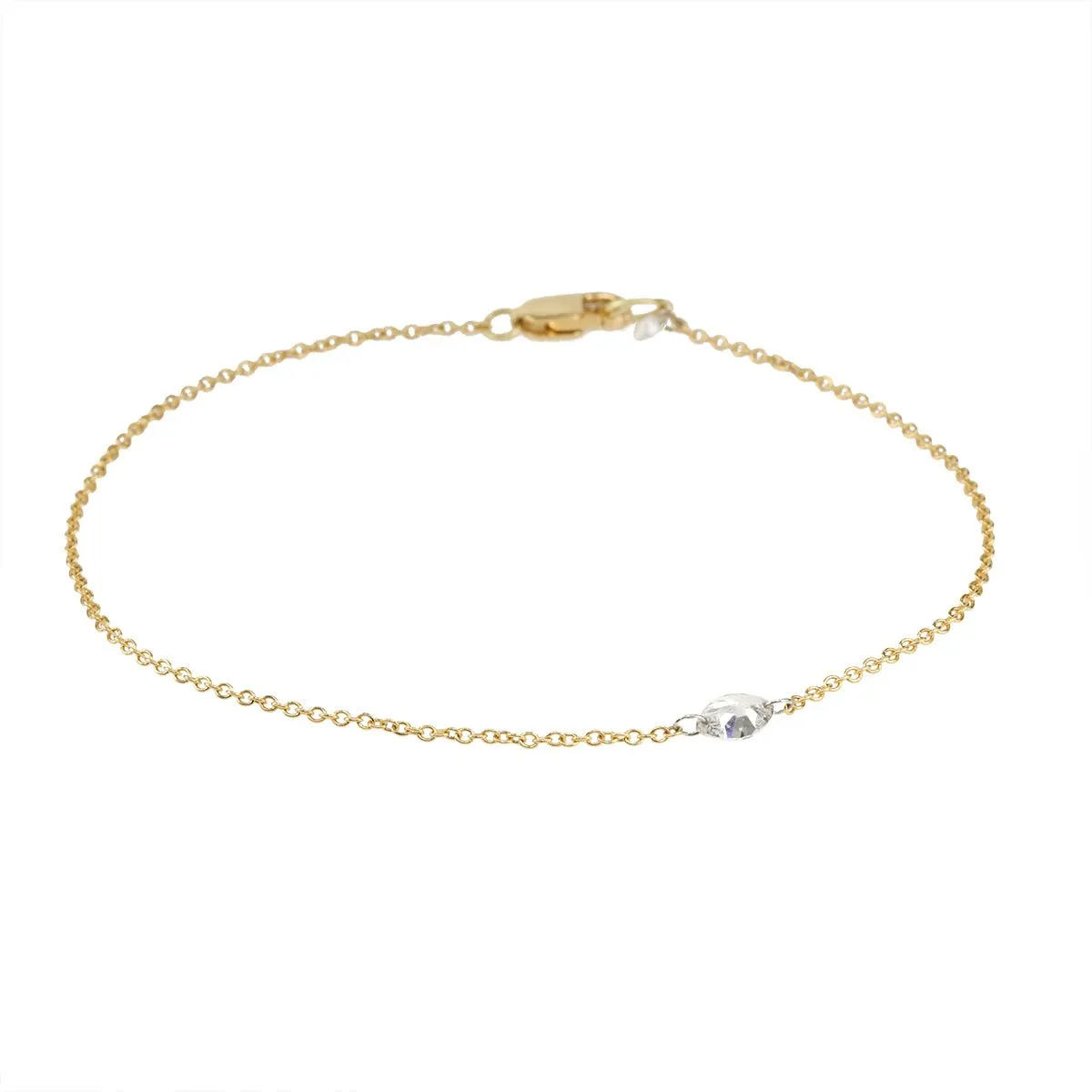 Gold Chain Bracelet with Single Marquise Diamond