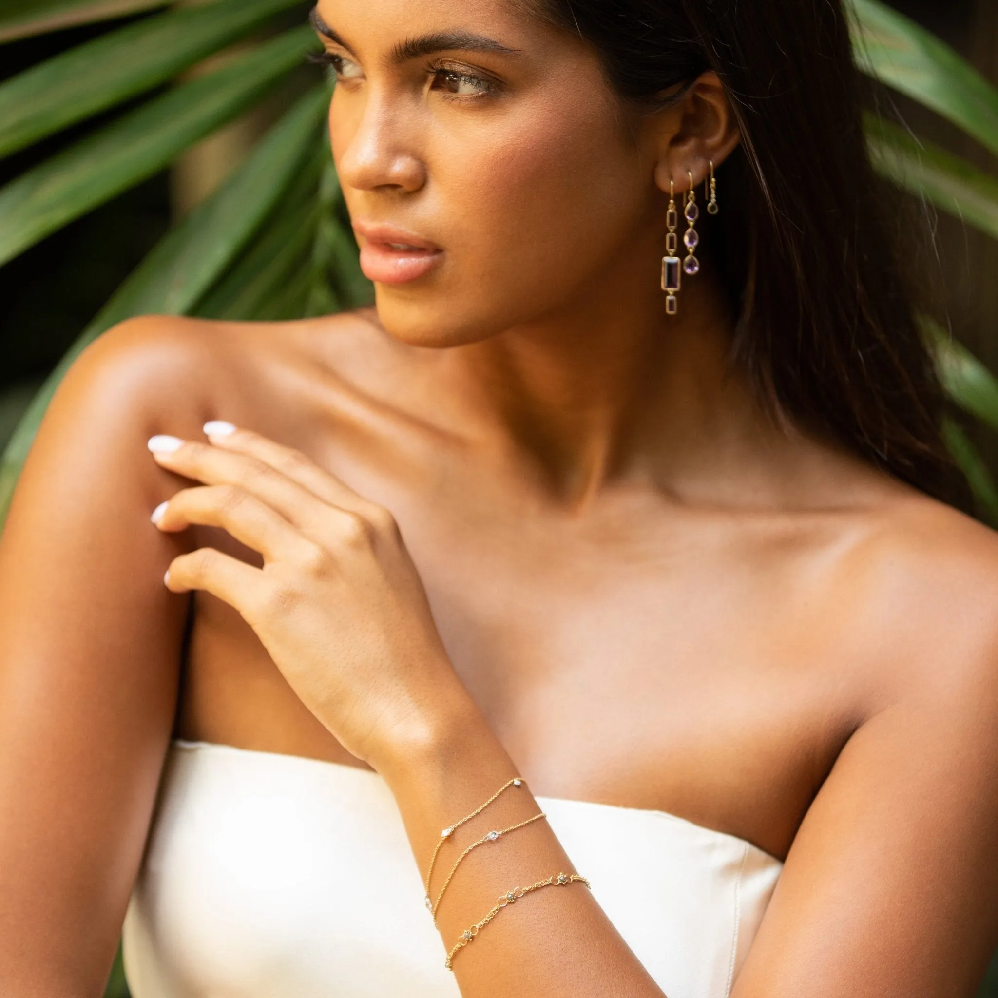 Gold Chain Bracelet with Single Marquise Diamond