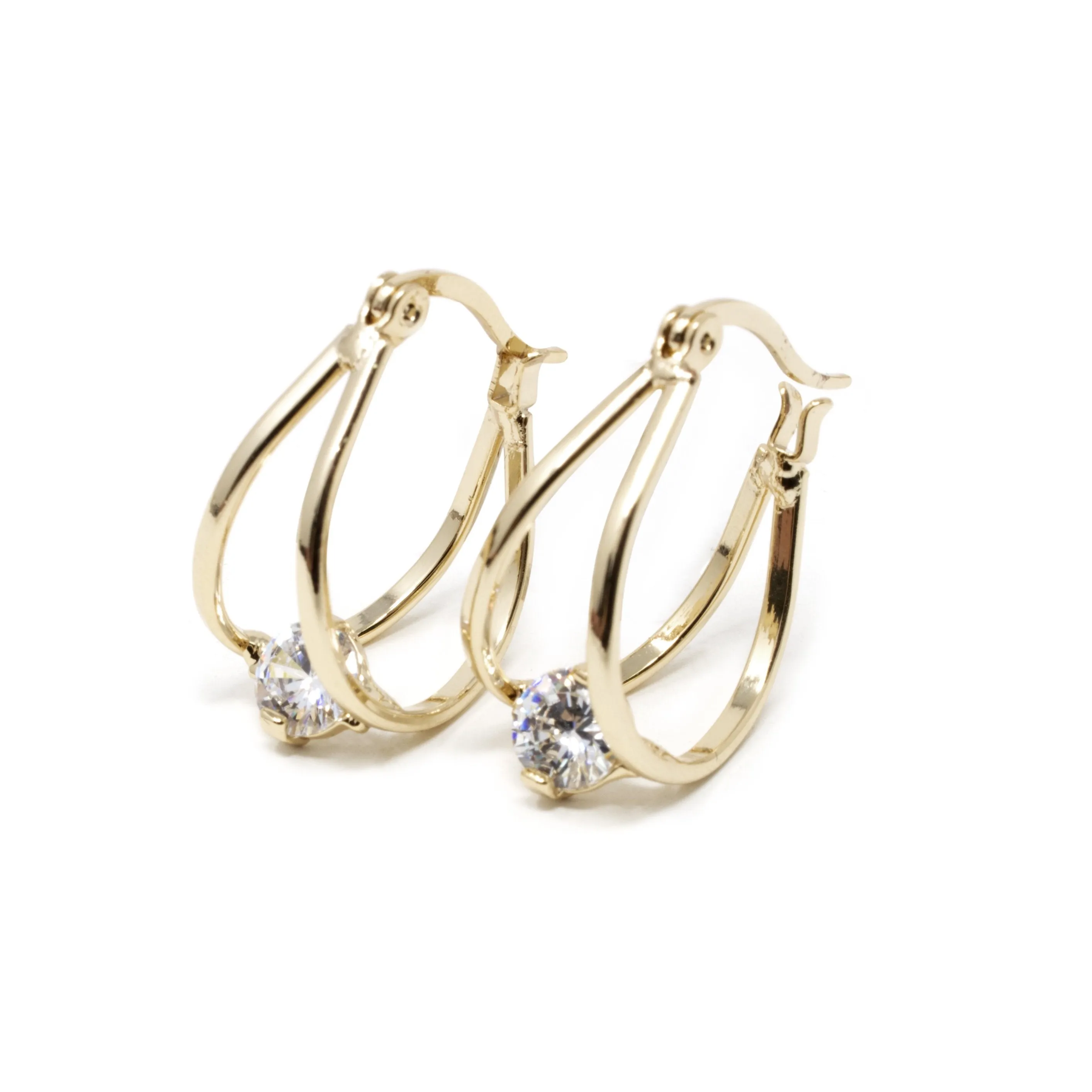 Gold Plated Two Bar Hoop Earrings with Single CZ