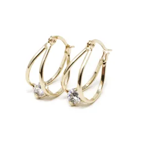 Gold Plated Two Bar Hoop Earrings with Single CZ