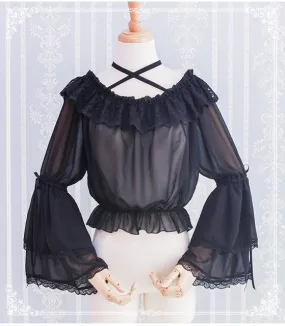 Gothic Lolita Chiffon Blouse with Flared Sleeves