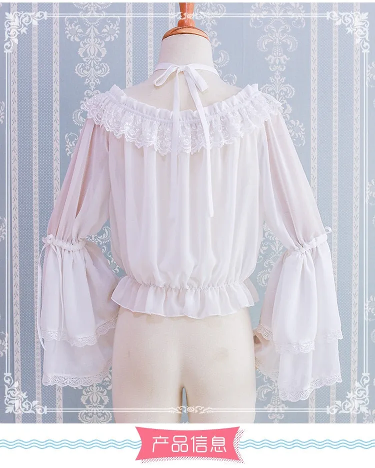 Gothic Lolita Chiffon Blouse with Flared Sleeves