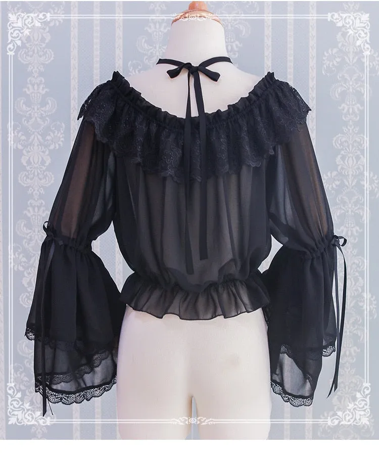 Gothic Lolita Chiffon Blouse with Flared Sleeves