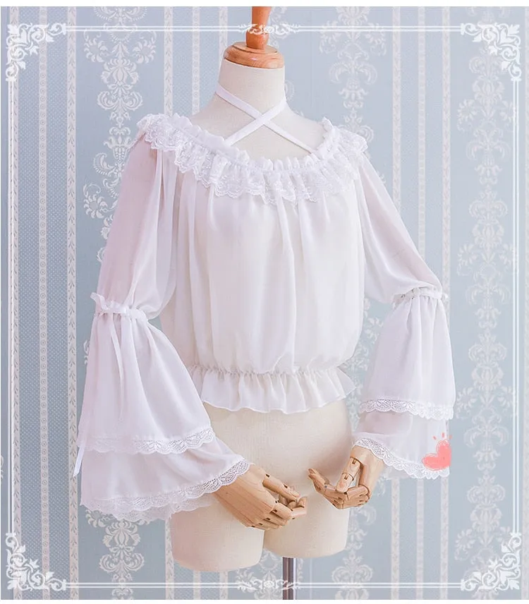 Gothic Lolita Chiffon Blouse with Flared Sleeves