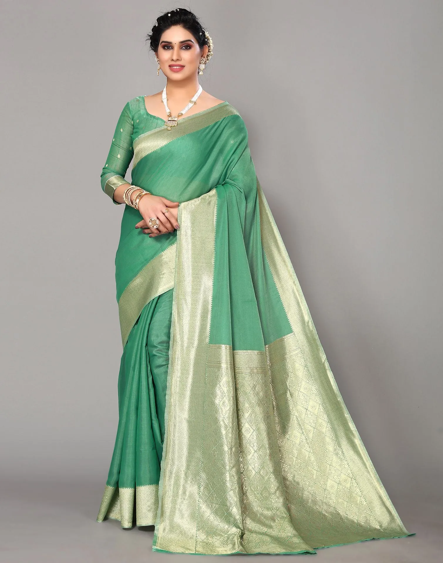 Green Banarasi Cotton Saree