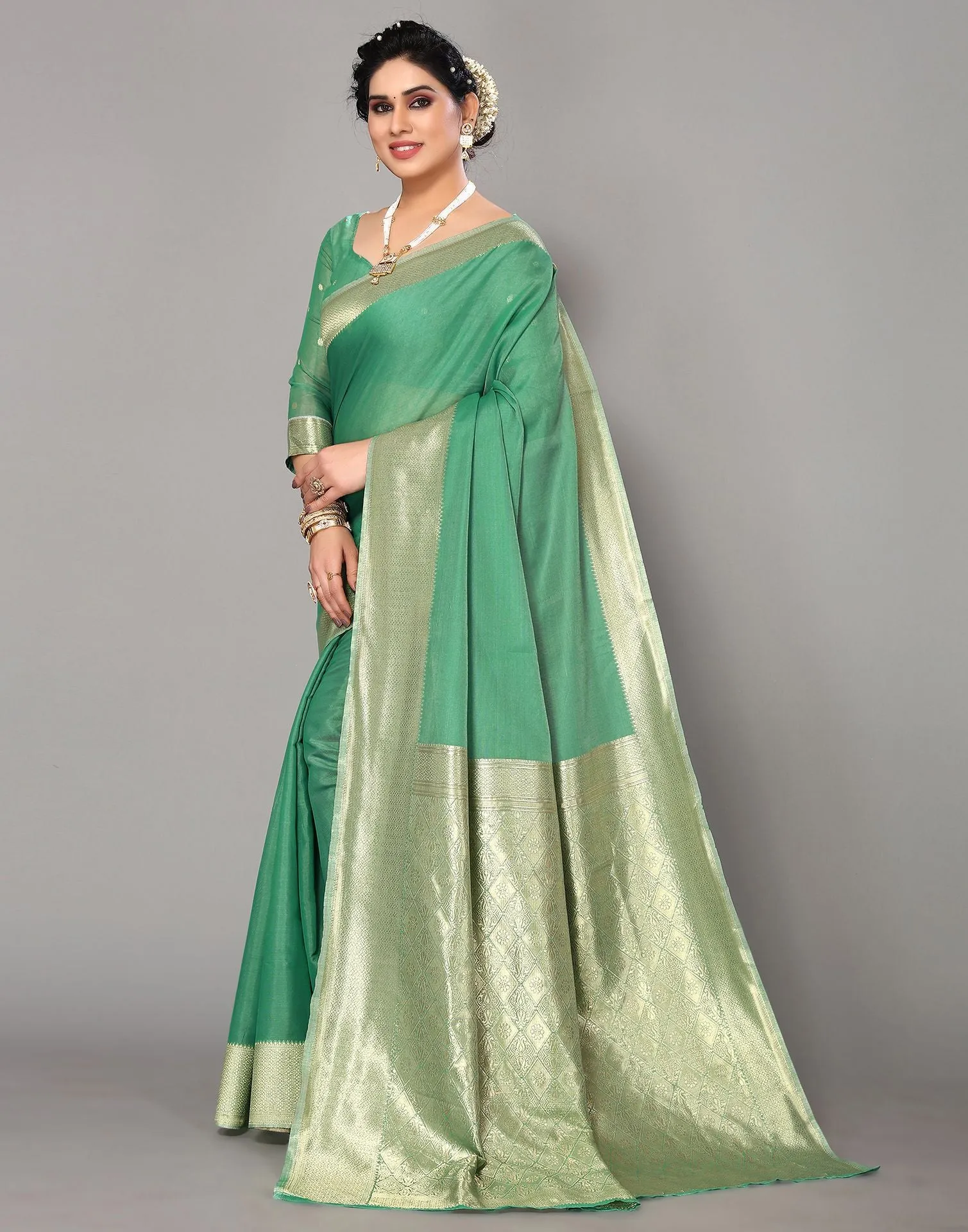 Green Banarasi Cotton Saree