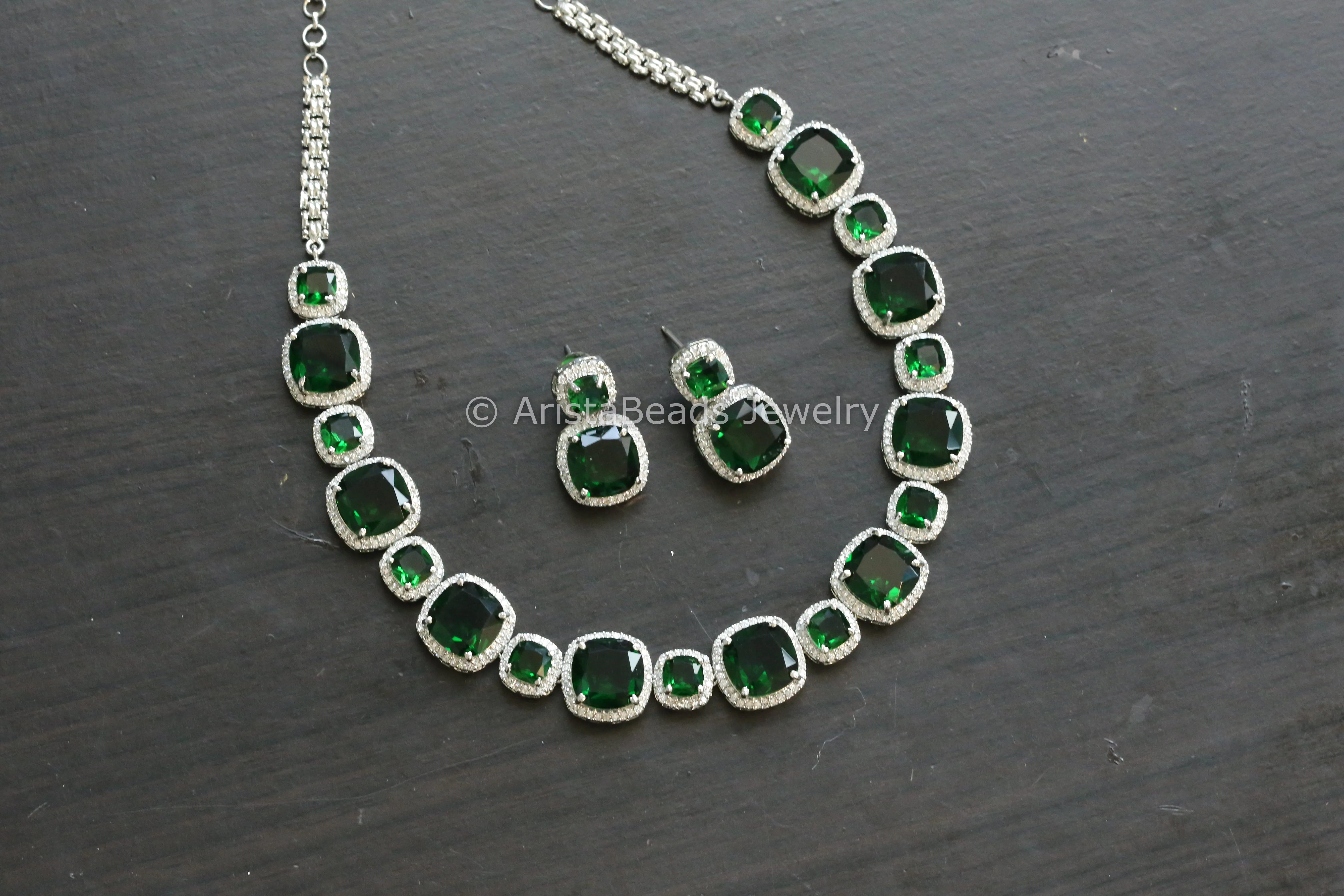 Green Hydro & CZ Necklace Set