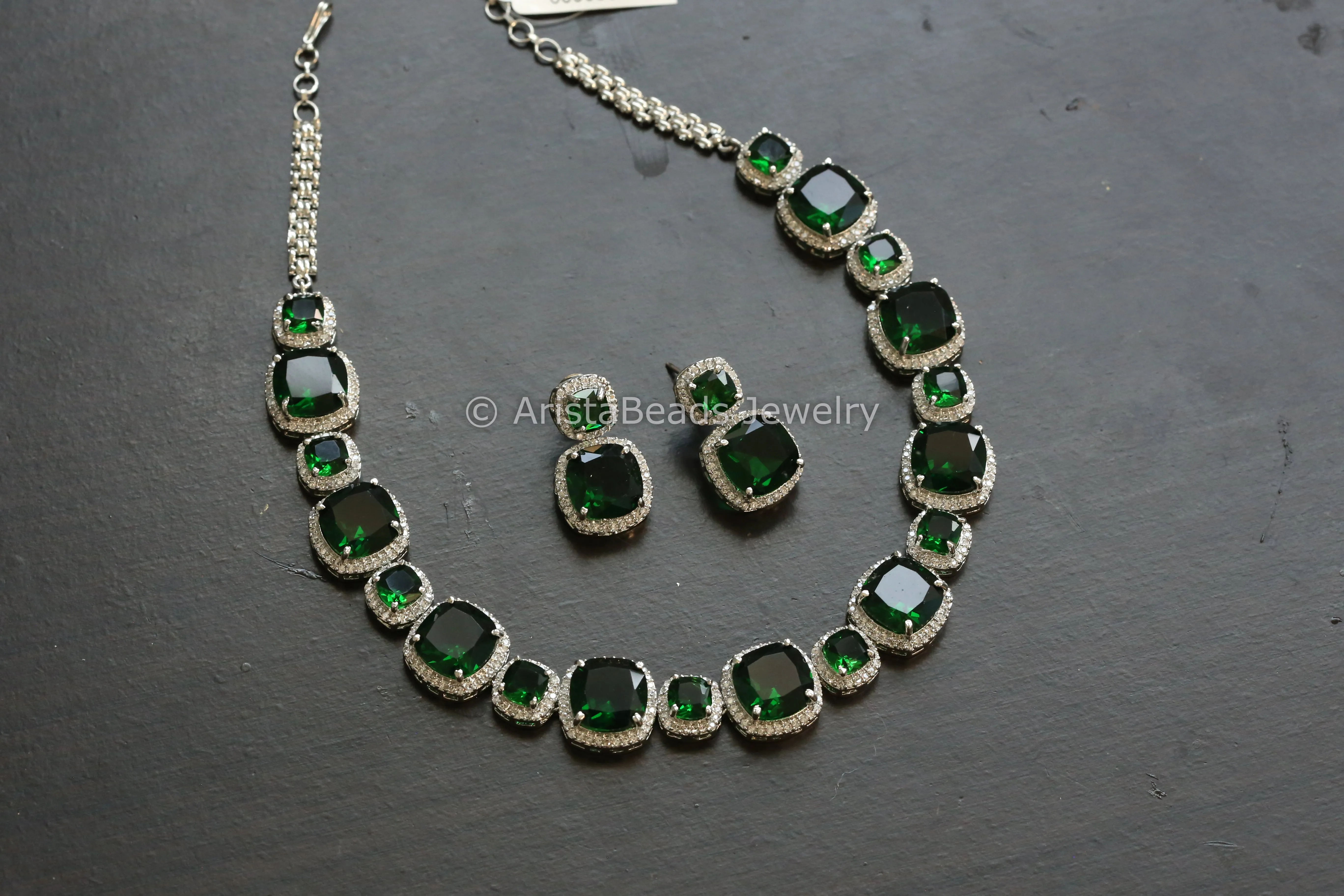 Green Hydro & CZ Necklace Set