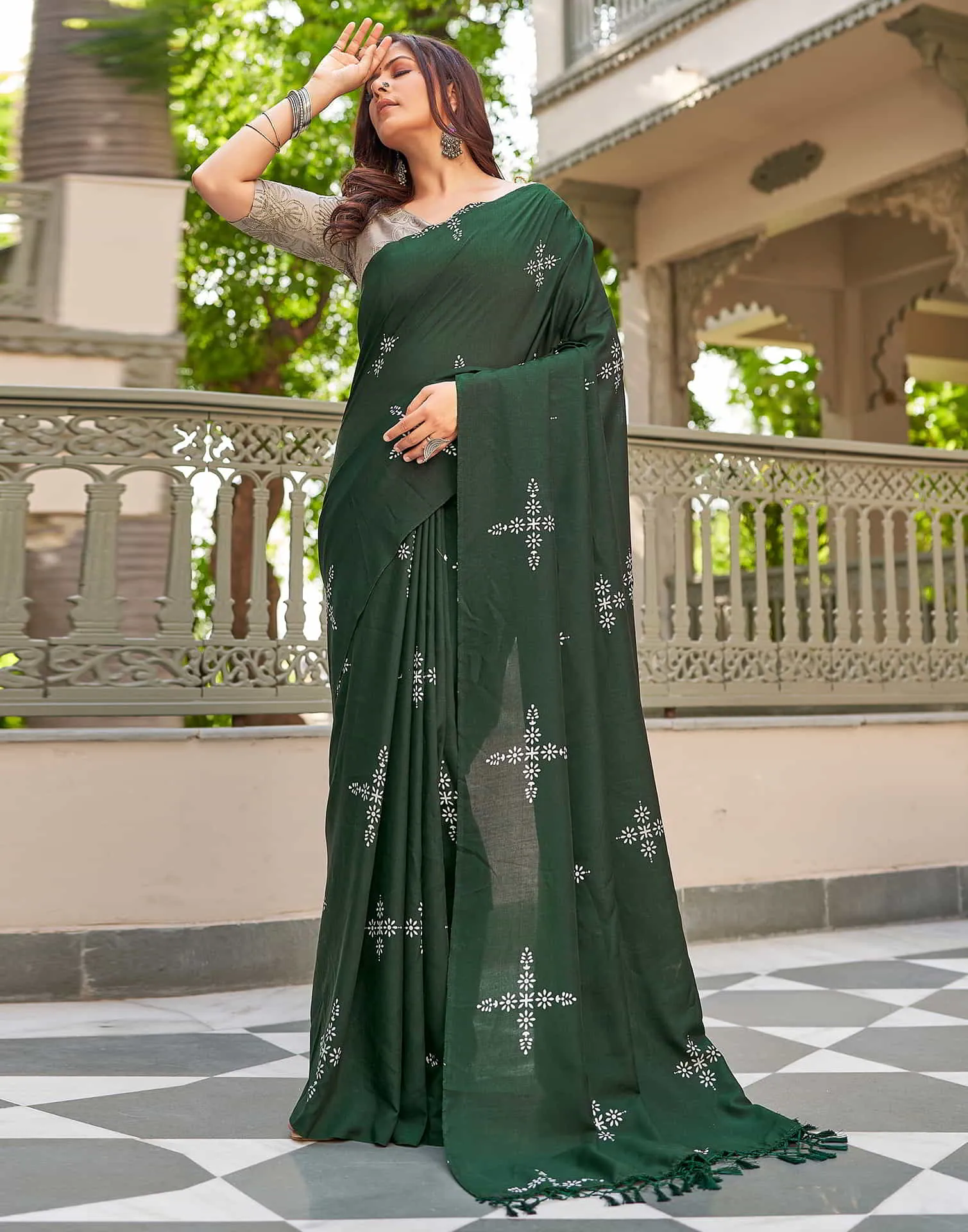 Green Printed Cotton Saree