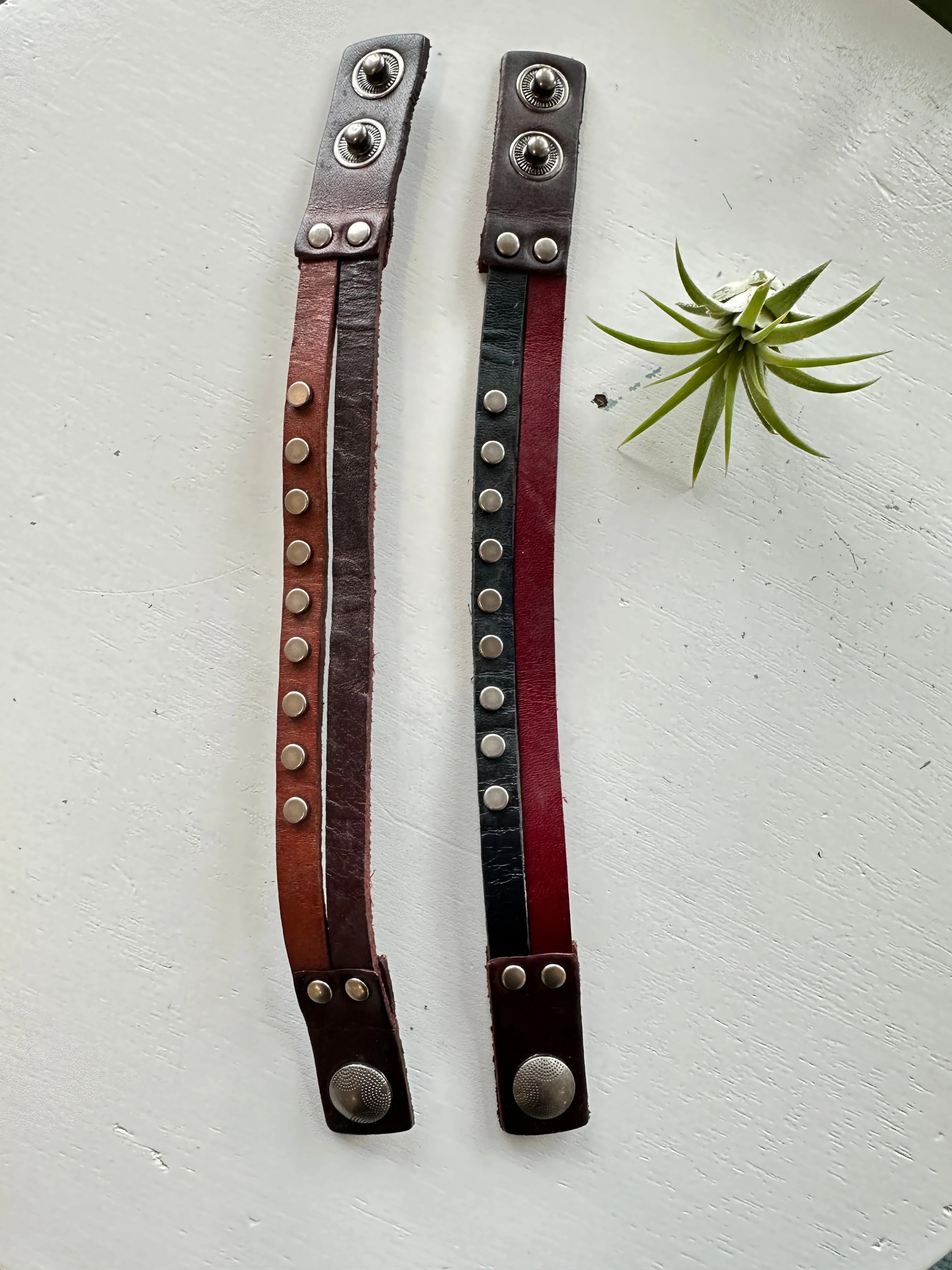 Handmade Genuine Double Strands Leather Bracelet With Metal Studs Accents