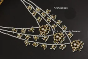 Handmade Kundan 3 Line Necklace - Clear