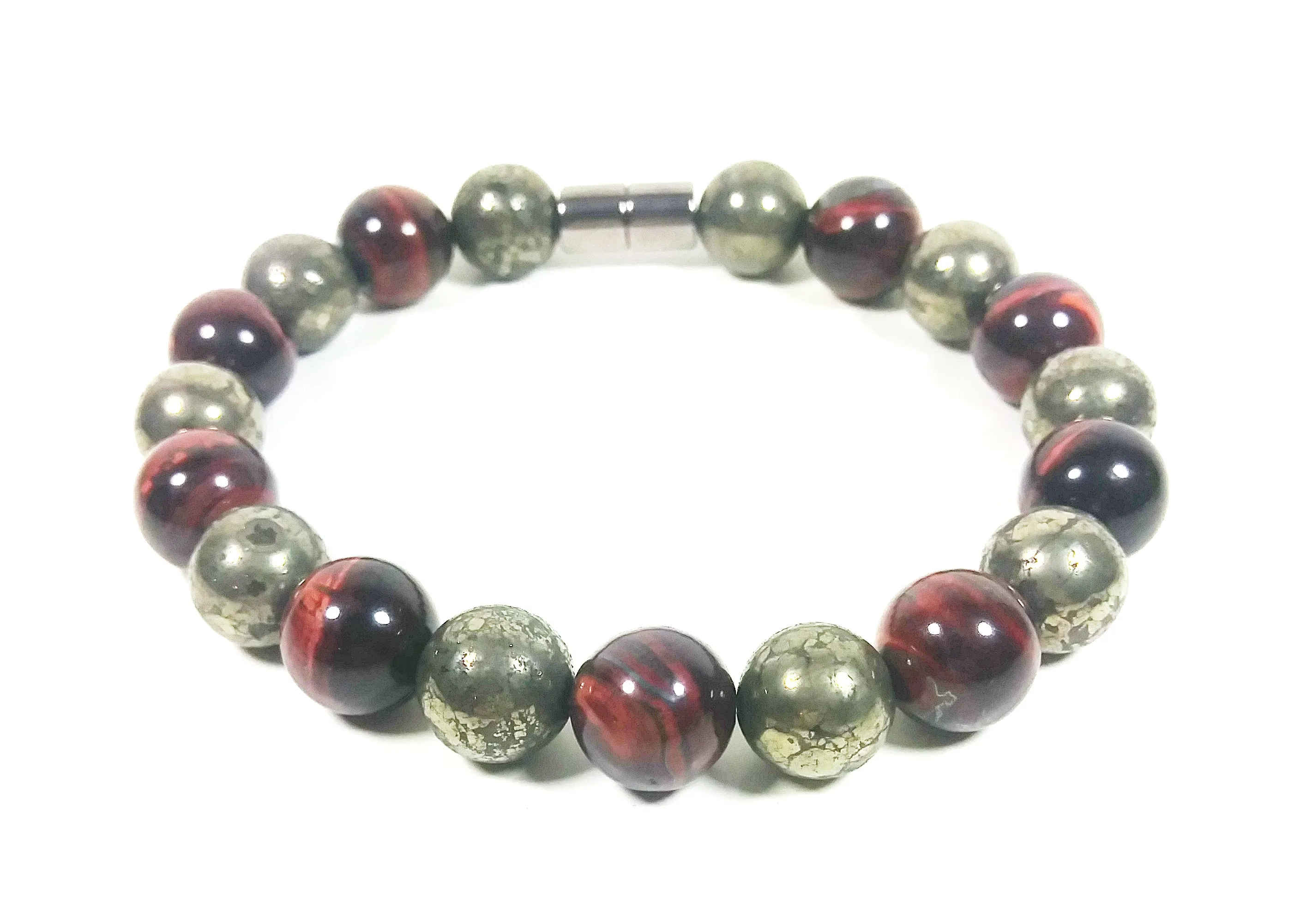 Handmade Pyrite And Red Tiger Eye Bracelet