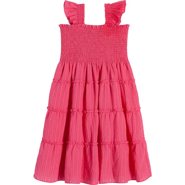 Hill House Home Girls Tiny Ellie Tonal Seersucker Ruffle Shoulder Tiered Nap Dress, Watermelon