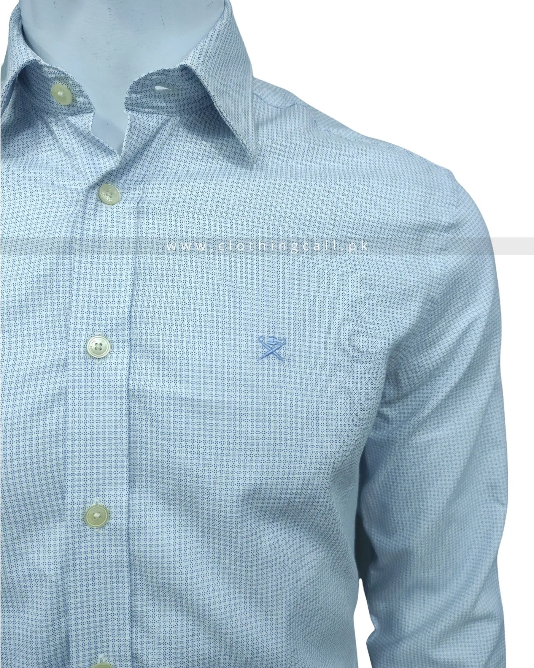 HKT Slim Fit Sky Blue Dotted Shirt