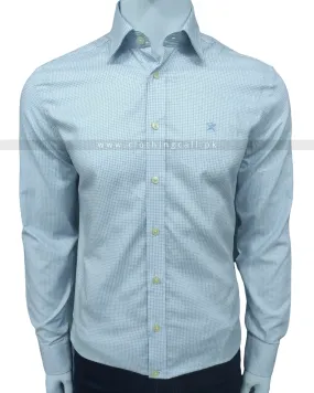 HKT Slim Fit Sky Blue Dotted Shirt