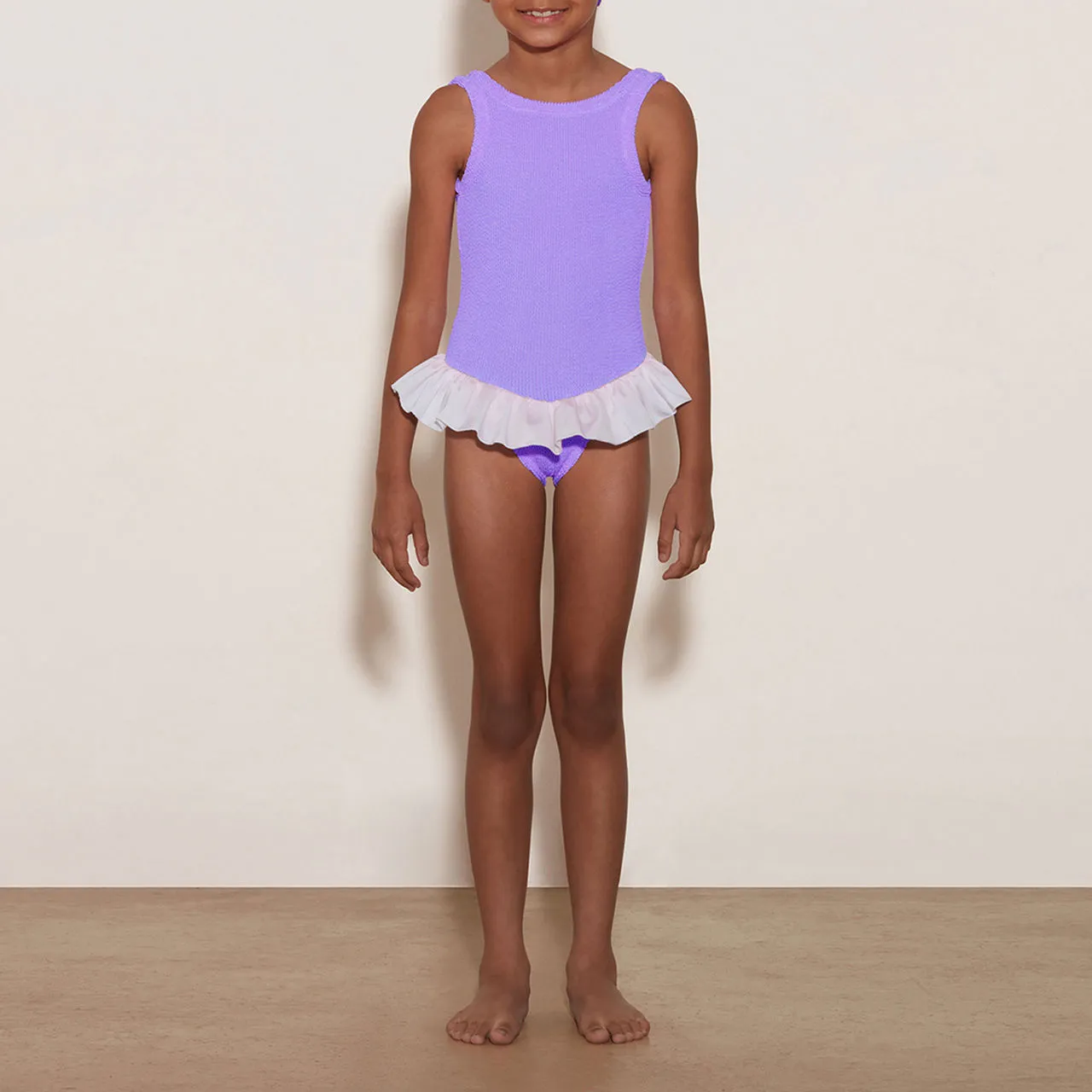 HUNZA G Denise Frill One-Piece Swimsuit 2-6 Years - LilacWhite