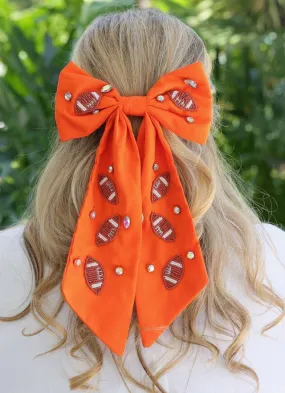 Hutson Beaded Football Bow ORANGE