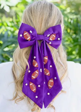 Hutson Beaded Football Bow PURPLE