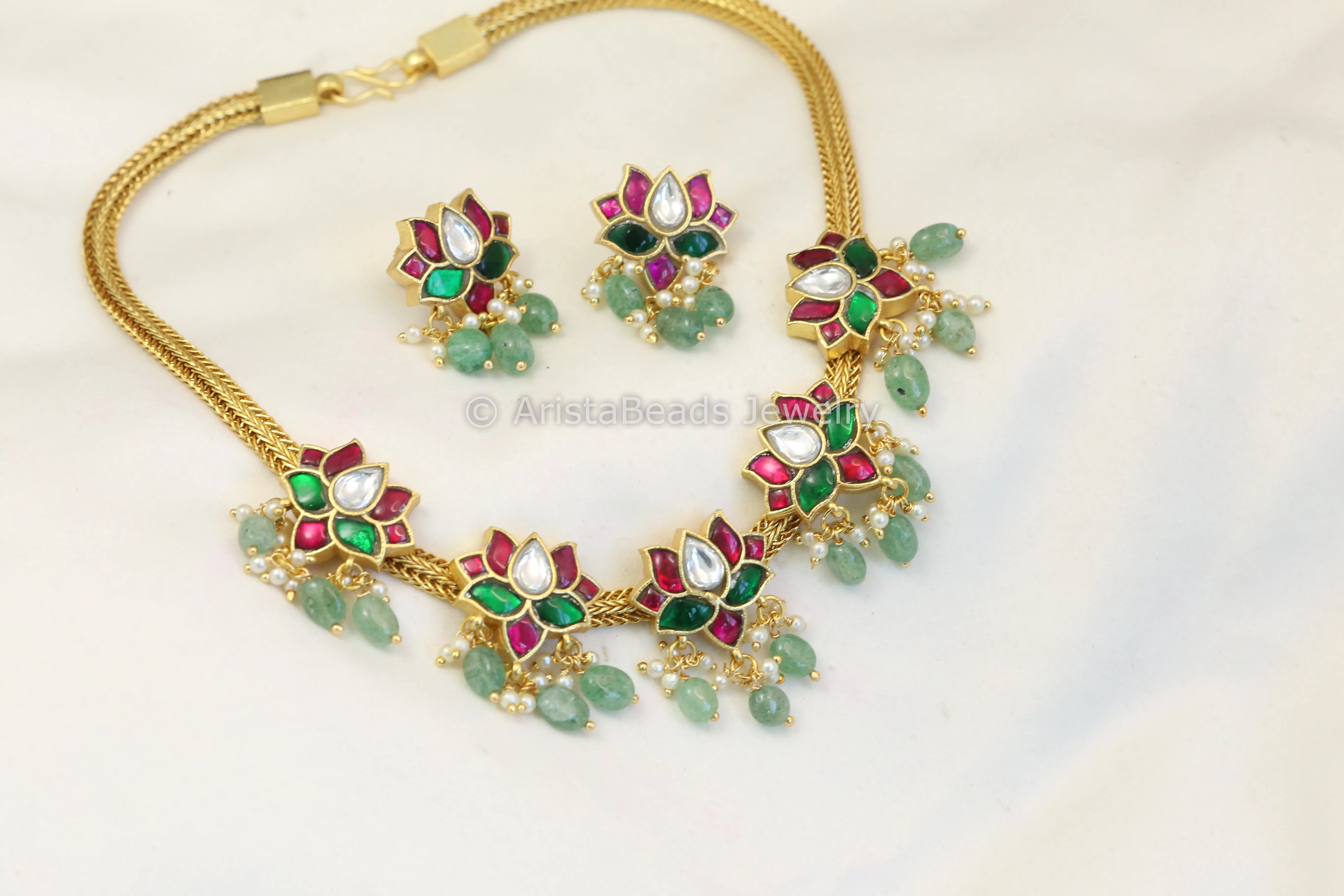 Jadau Kundan Lotus Choker Necklace Set