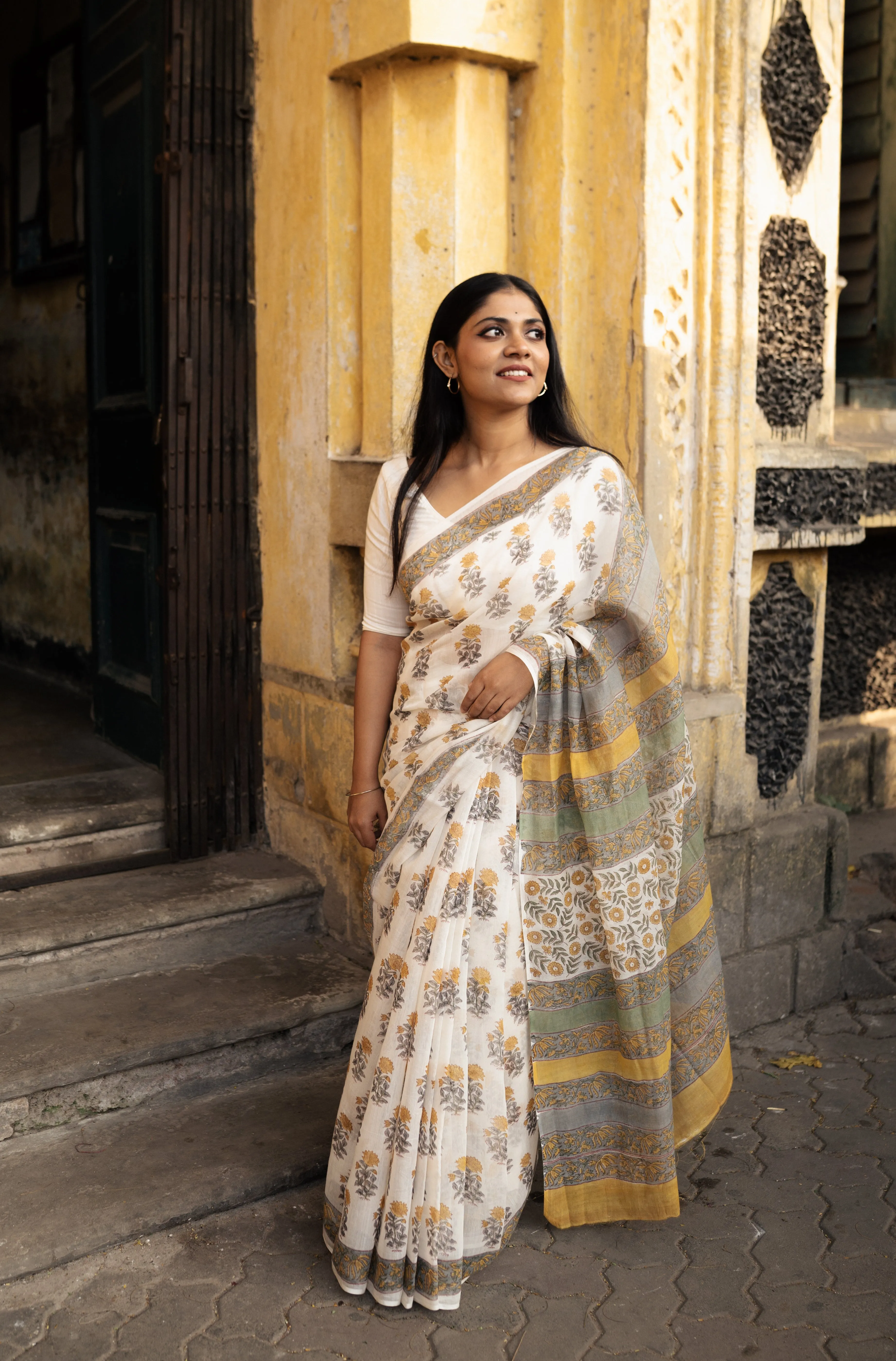 Kaisori Bagh Dhoop Chanderi hanblockprinted silk cotton saree