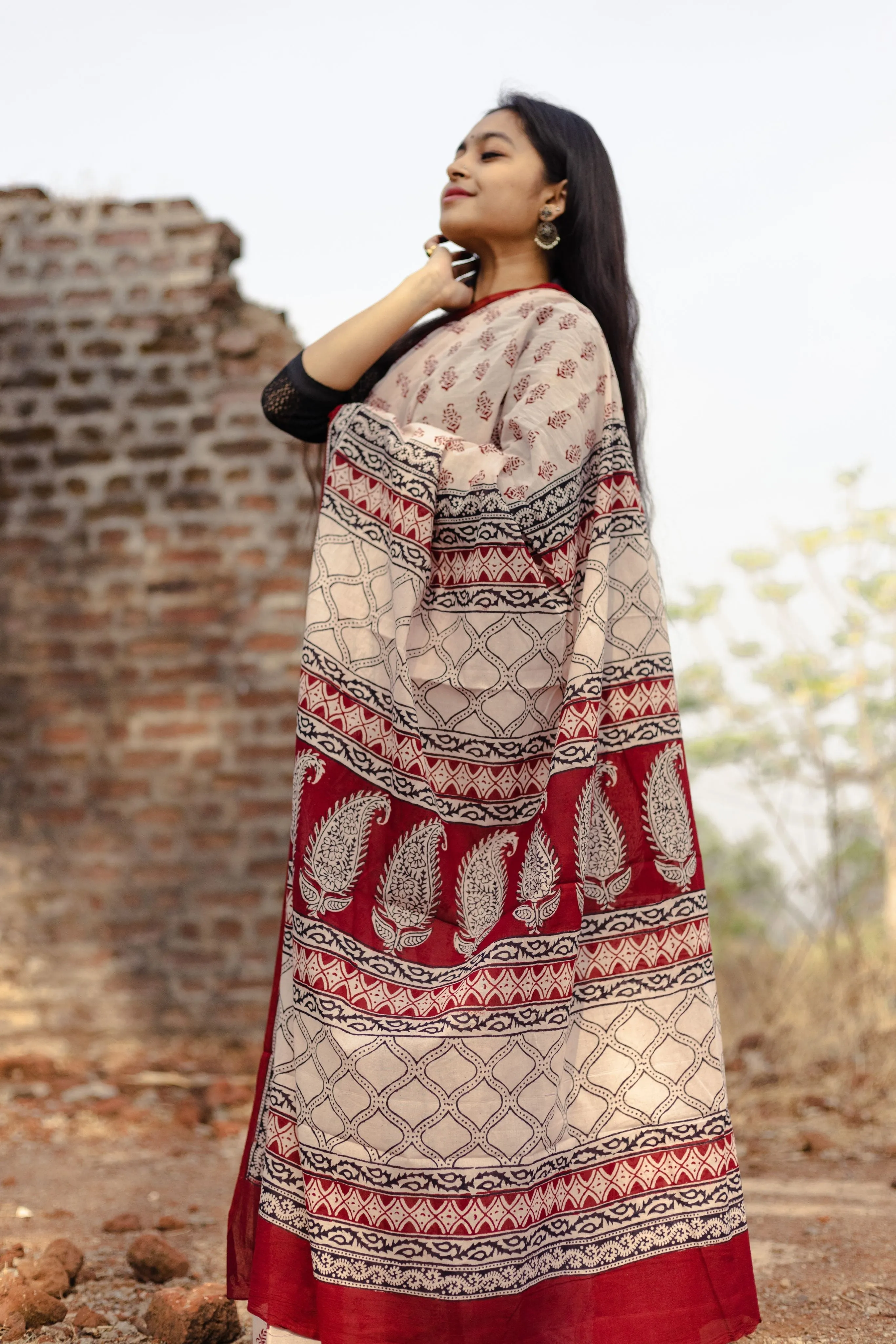 Kaisori Kali Jhumka handblockprinted cotton saree