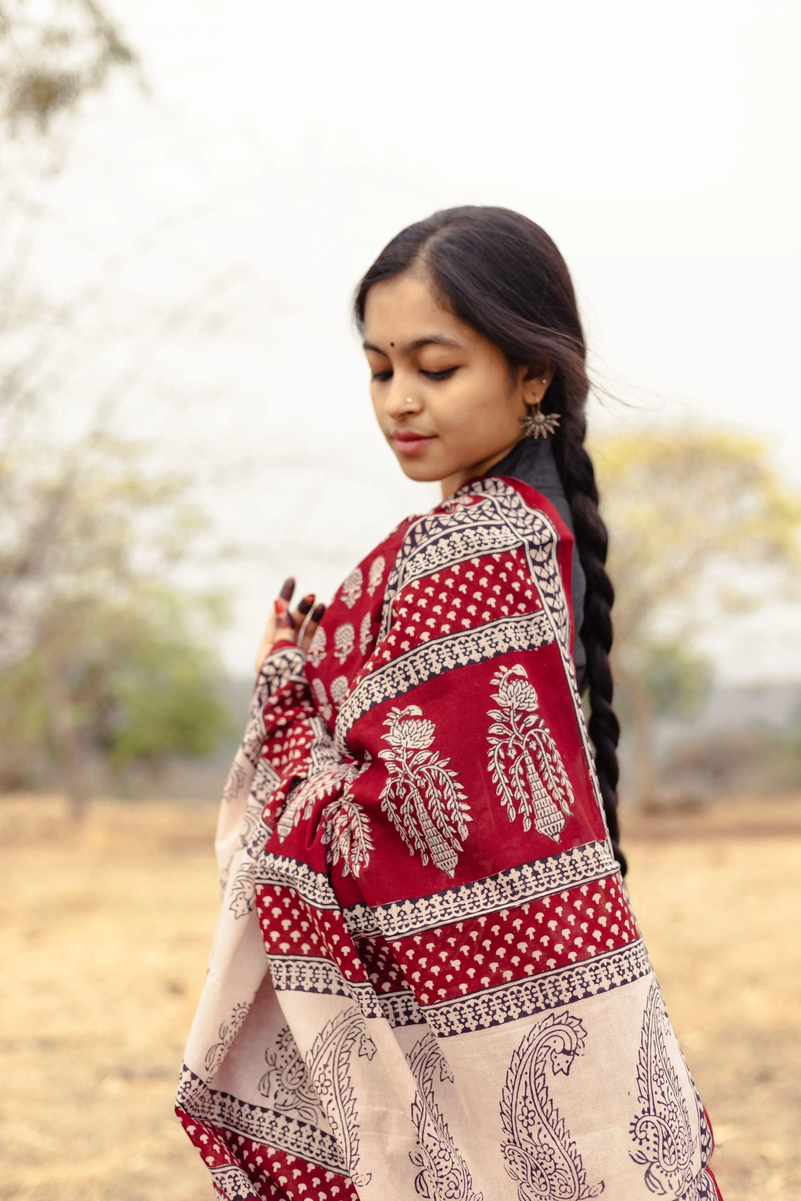 Kaisori Nandana Champa handblockprinted cotton saree