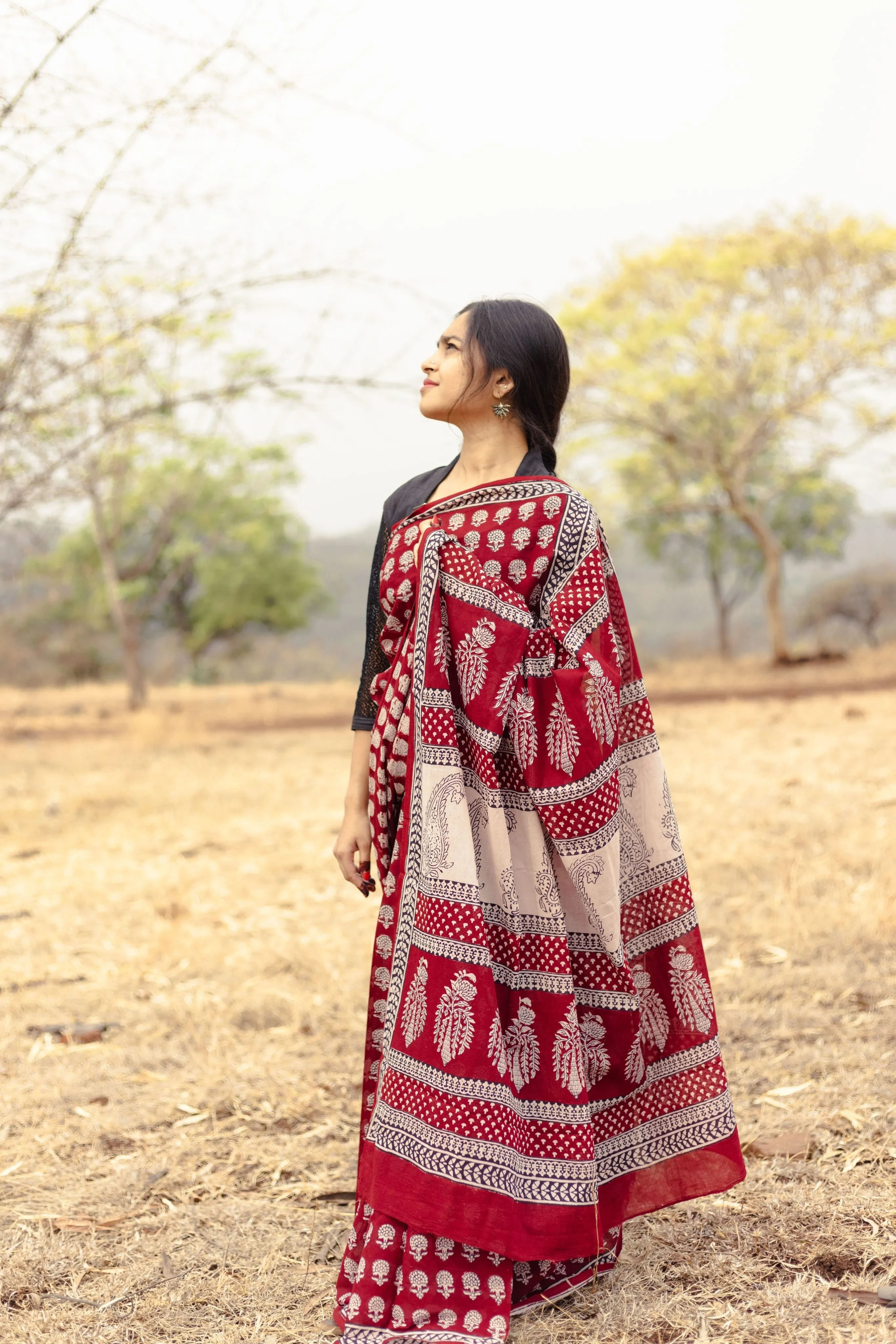 Kaisori Nandana Champa handblockprinted cotton saree