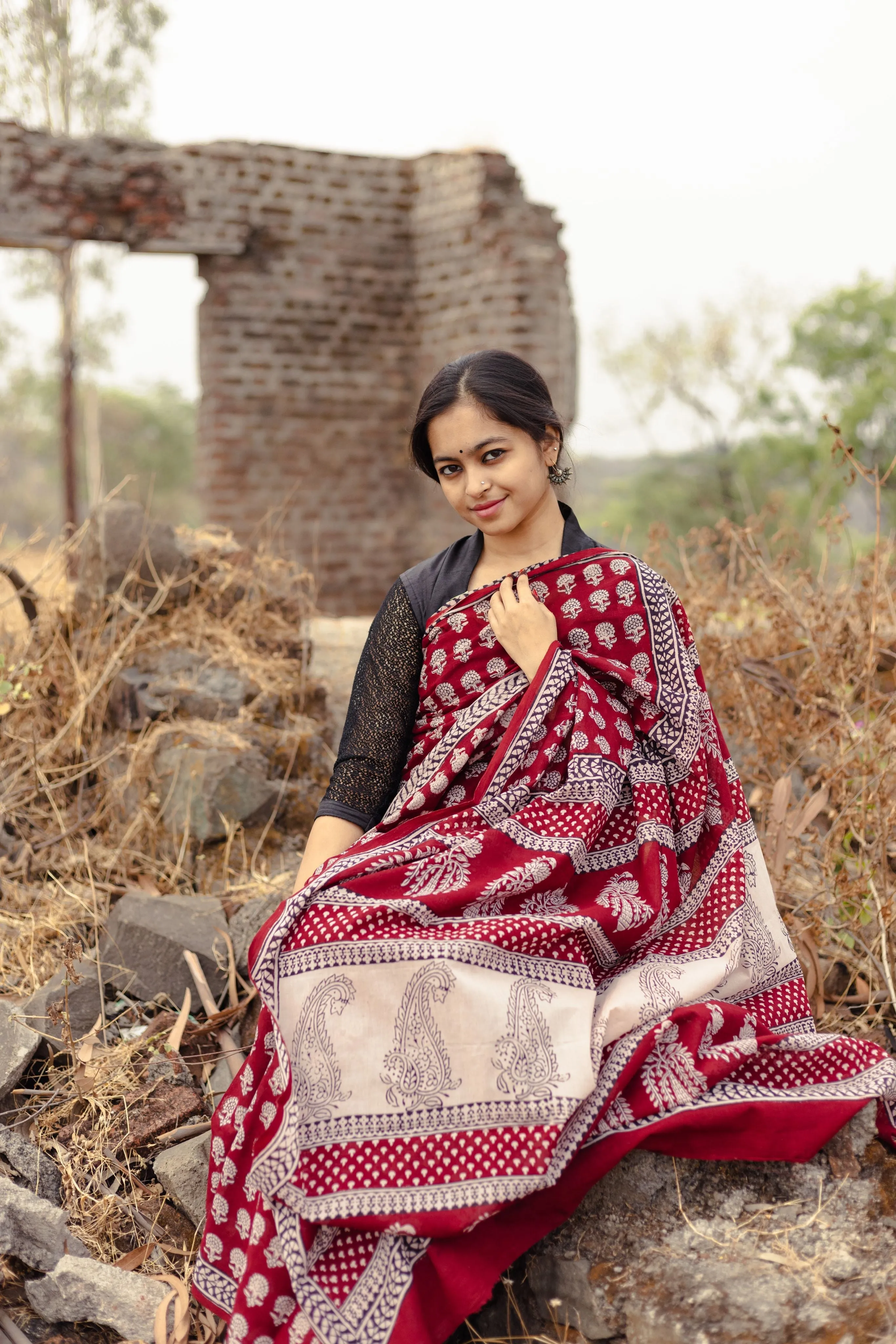 Kaisori Nandana Champa handblockprinted cotton saree