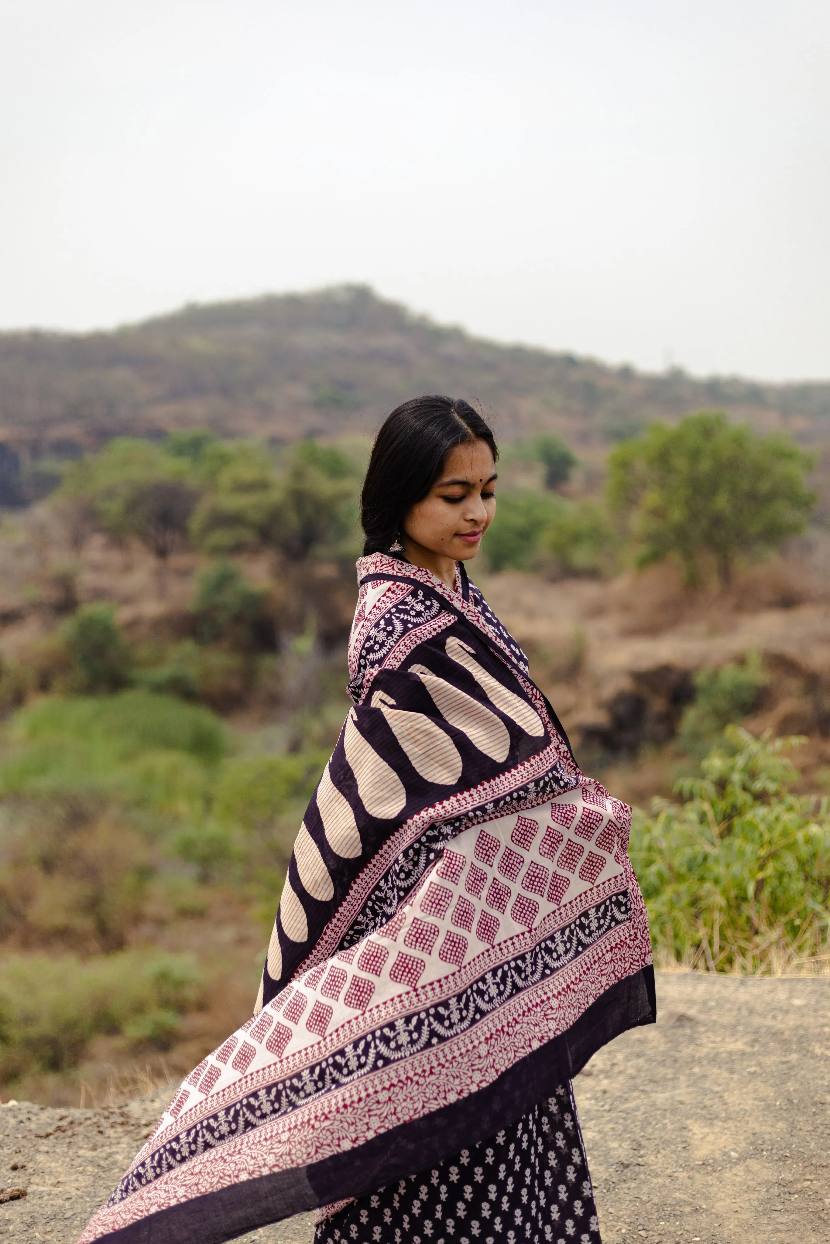 Kaisori Nandana Genda handblockprinted cotton saree