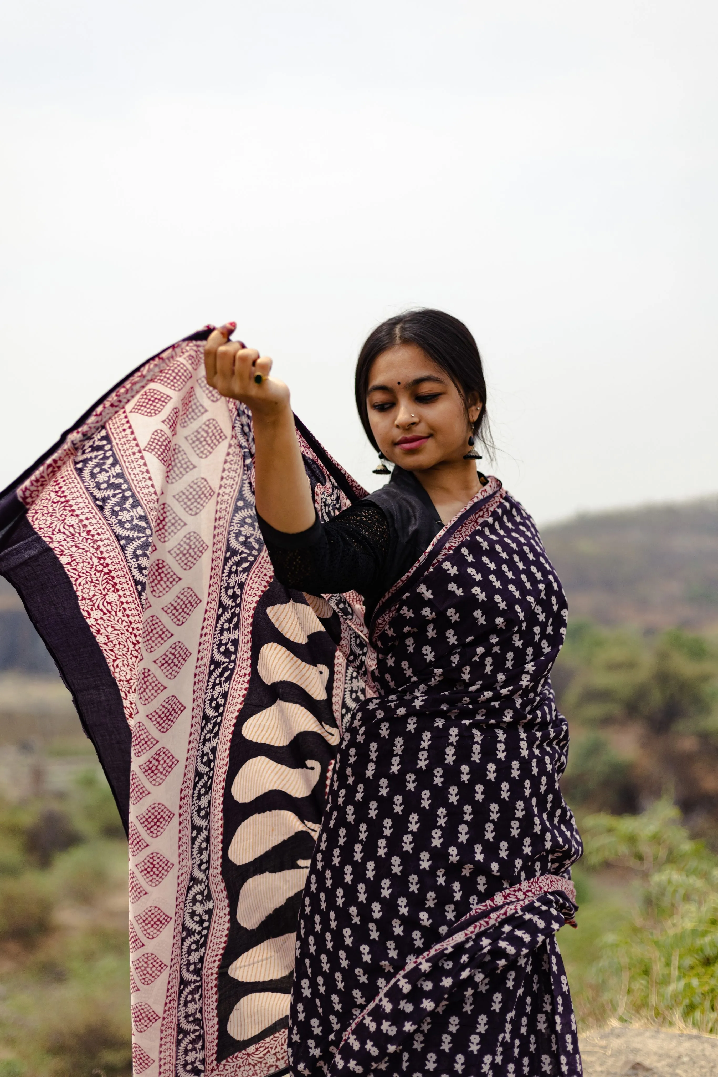 Kaisori Nandana Genda handblockprinted cotton saree